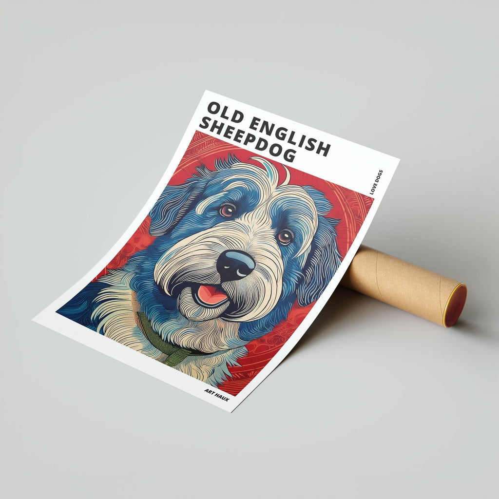 Old English Sheepdog Hokusai Japanese Inspired Dog Series with Text image 6