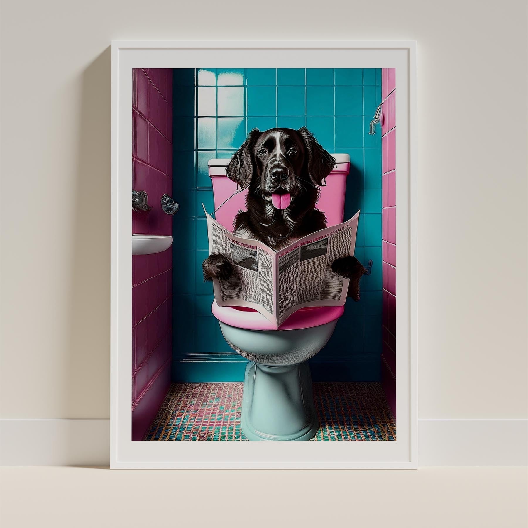 Curly Coated Retriever Toilet Dogs PInk and Turquise image 9