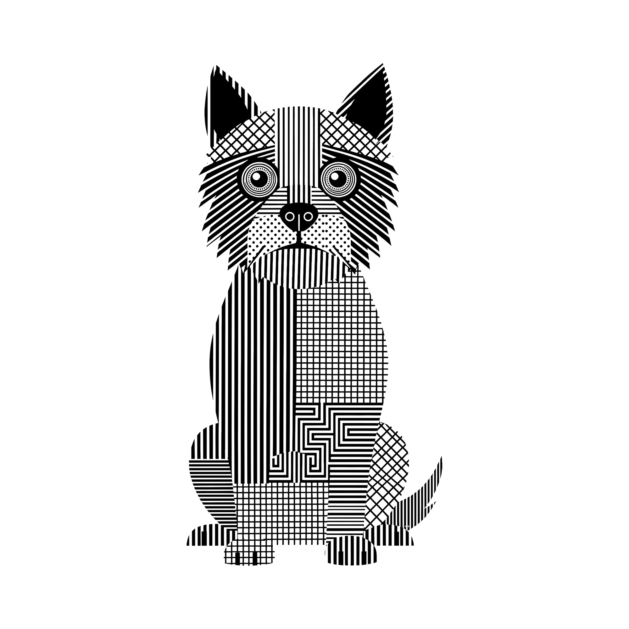 Cairn Terrier Geometric Line Art - White
