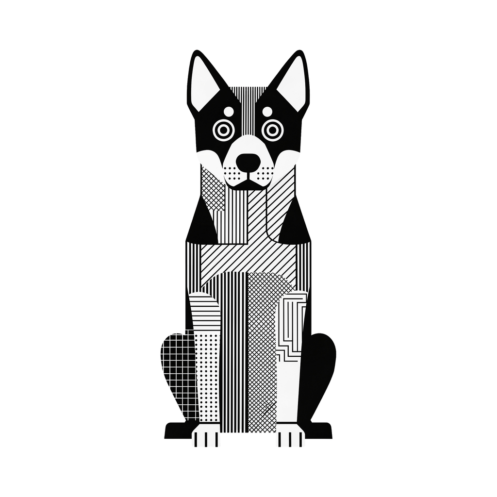 Cattle Dog Geometric Line Art - White