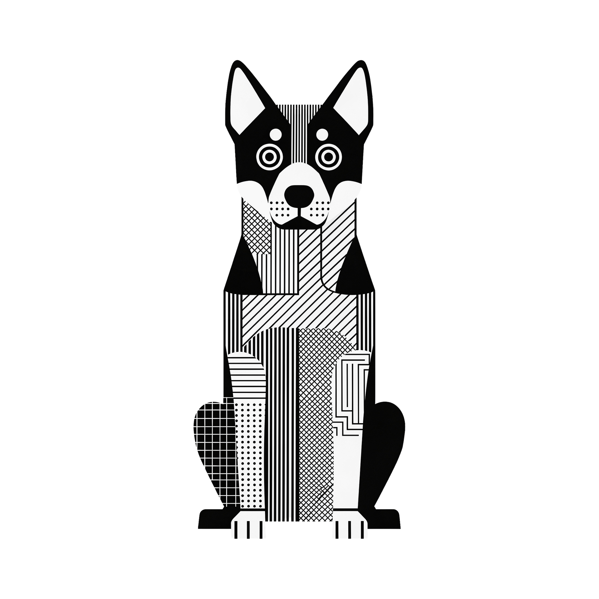 Cattle Dog Geometric Line Art - White