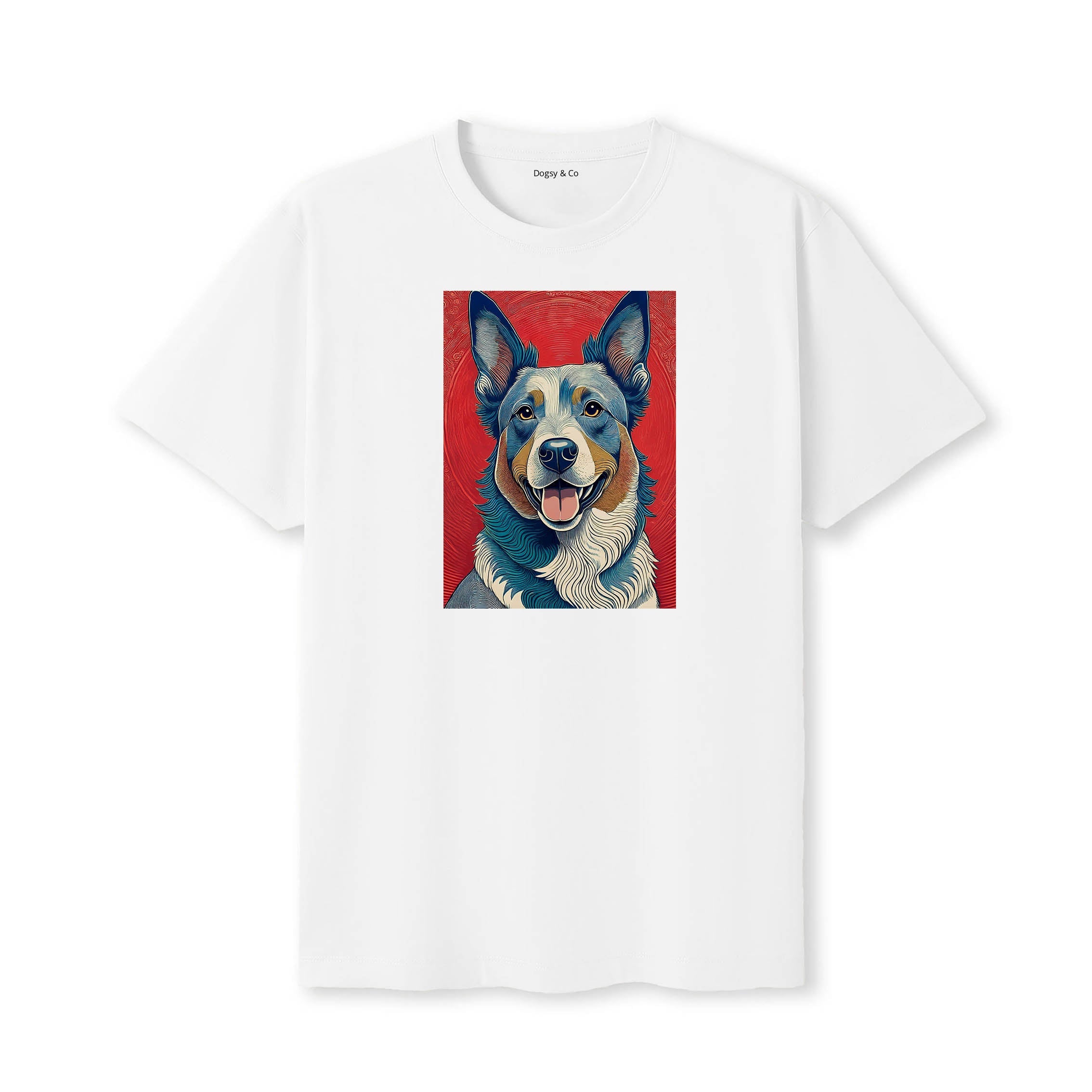 Cattle Dog Hokusai Dog Portrait T-Shirt White