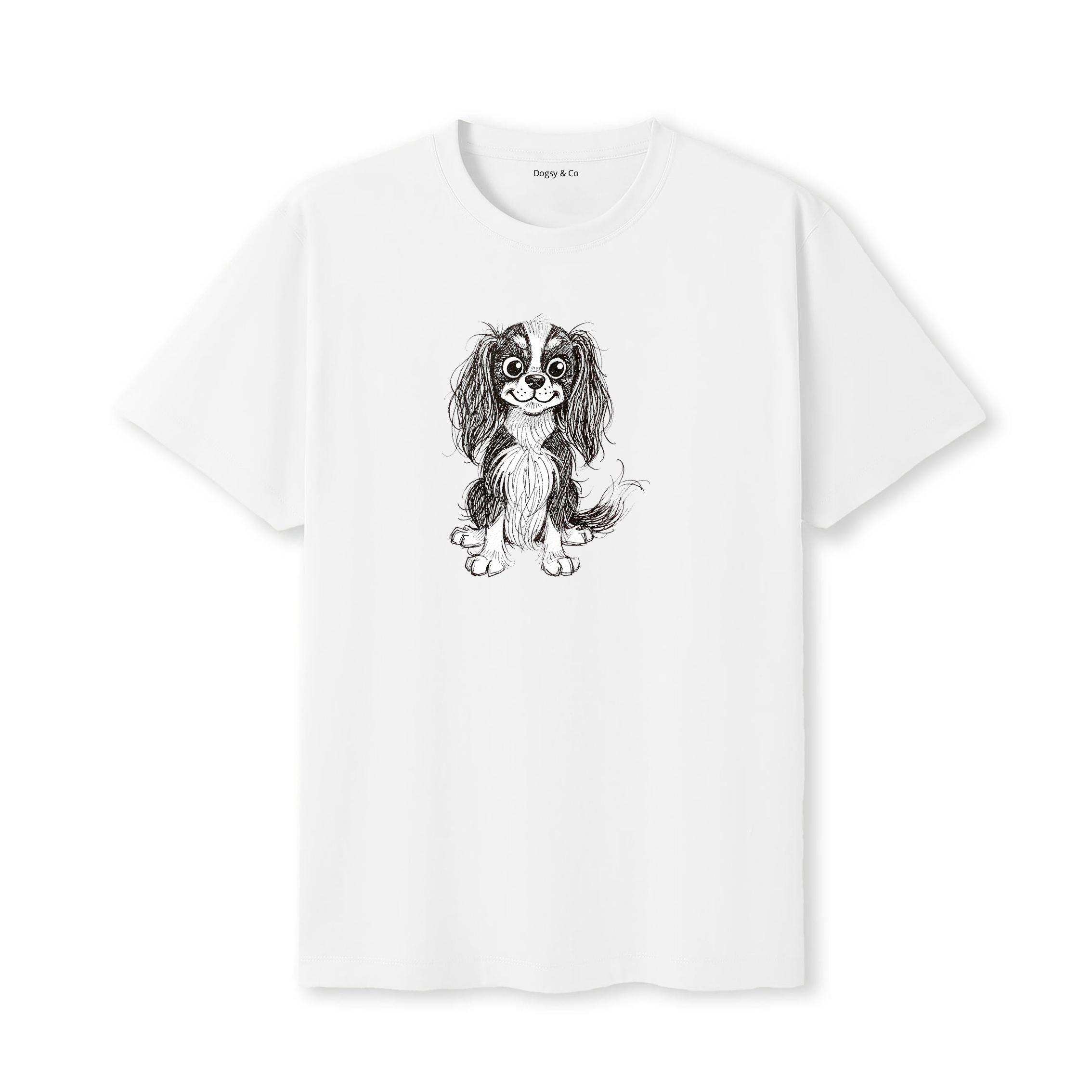 Cavalier Spaniel Scraggy Dog T-Shirt - White