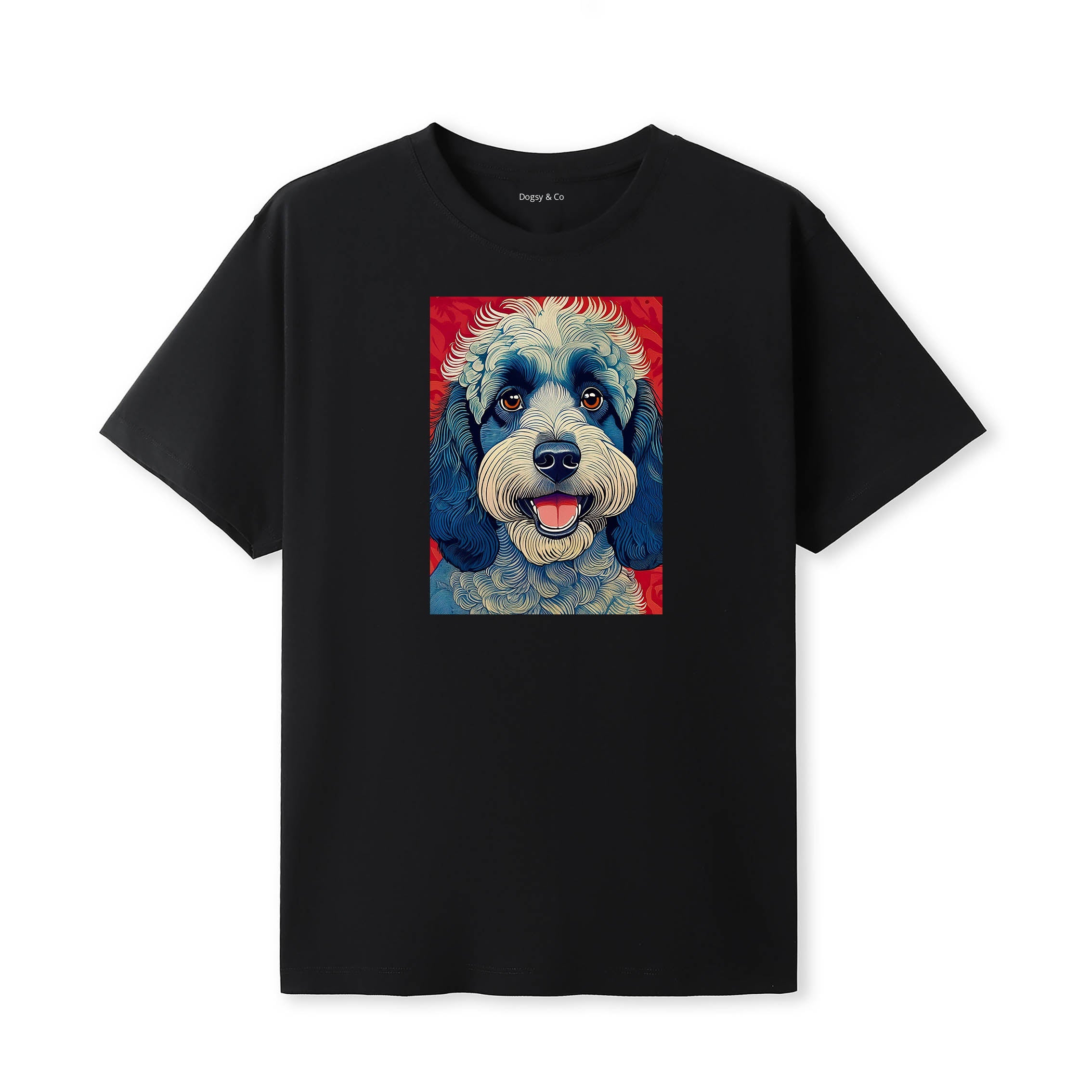 Cavoodle Hokusai Dog Portrait T-Shirt V2 Black