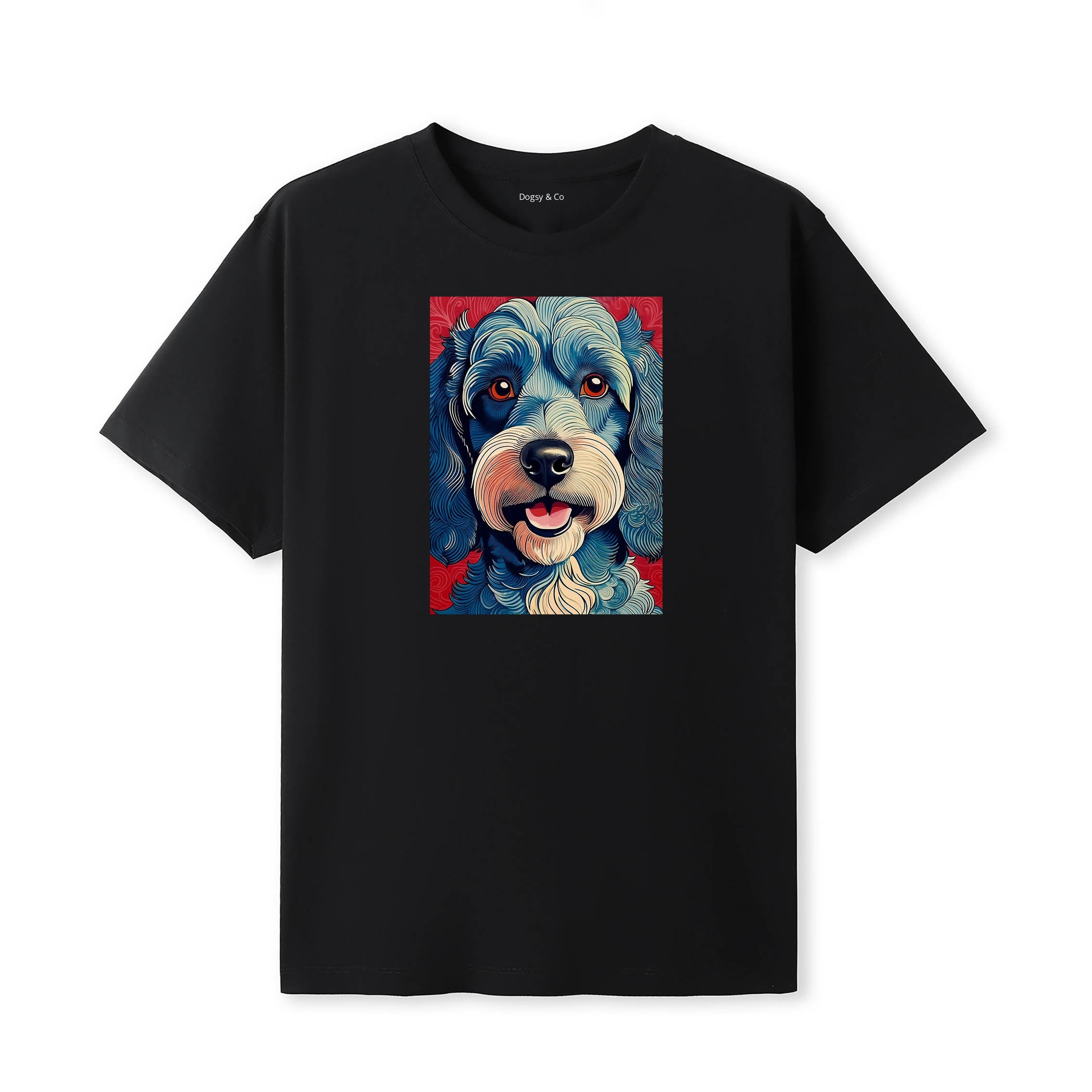 Cavoodle Hokusai Dog Portrait T-Shirt V3 Black