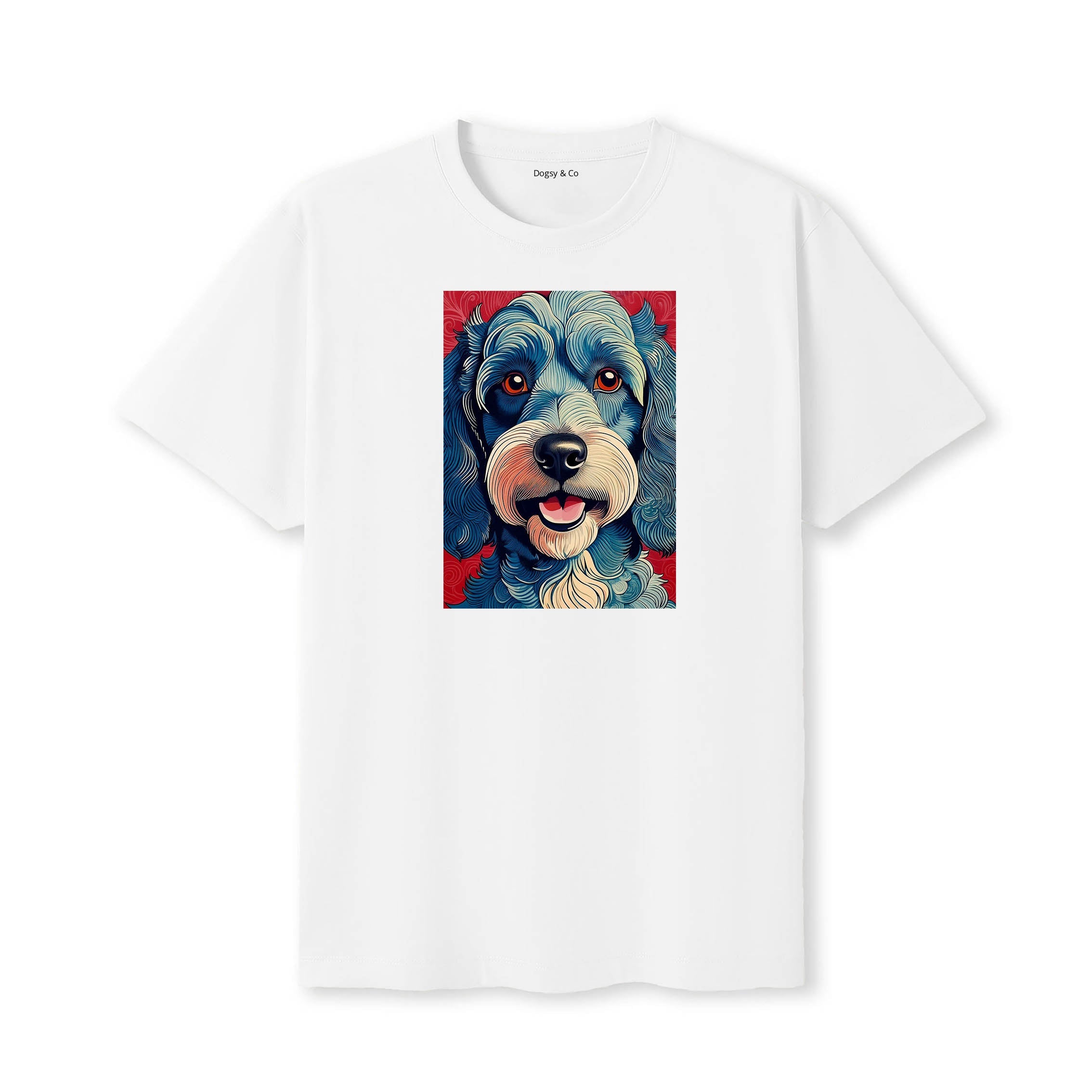 Cavoodle Hokusai Dog Portrait T-Shirt V3 White