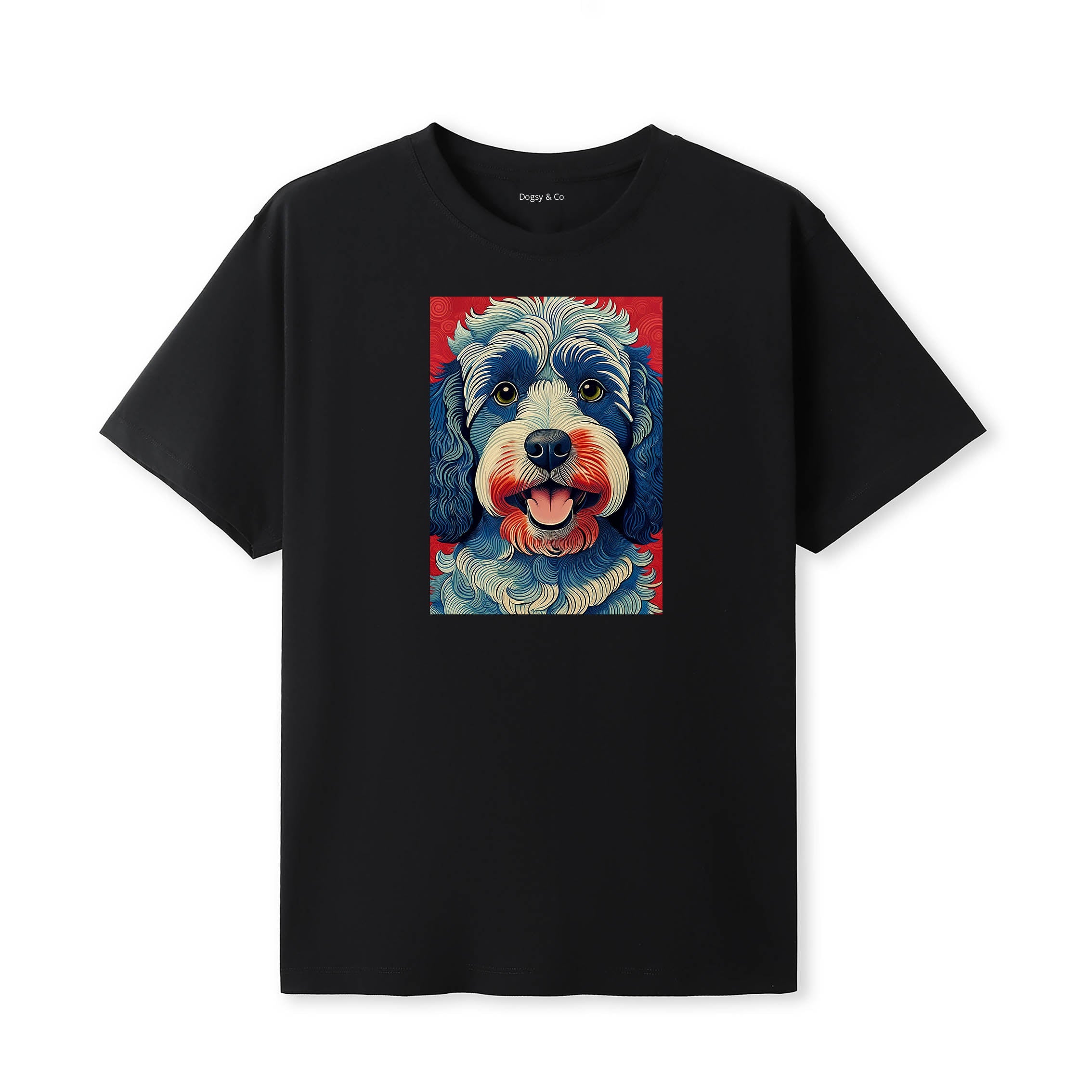 Cavoodle Hokusai Dog Portrait T-Shirt V4 Black