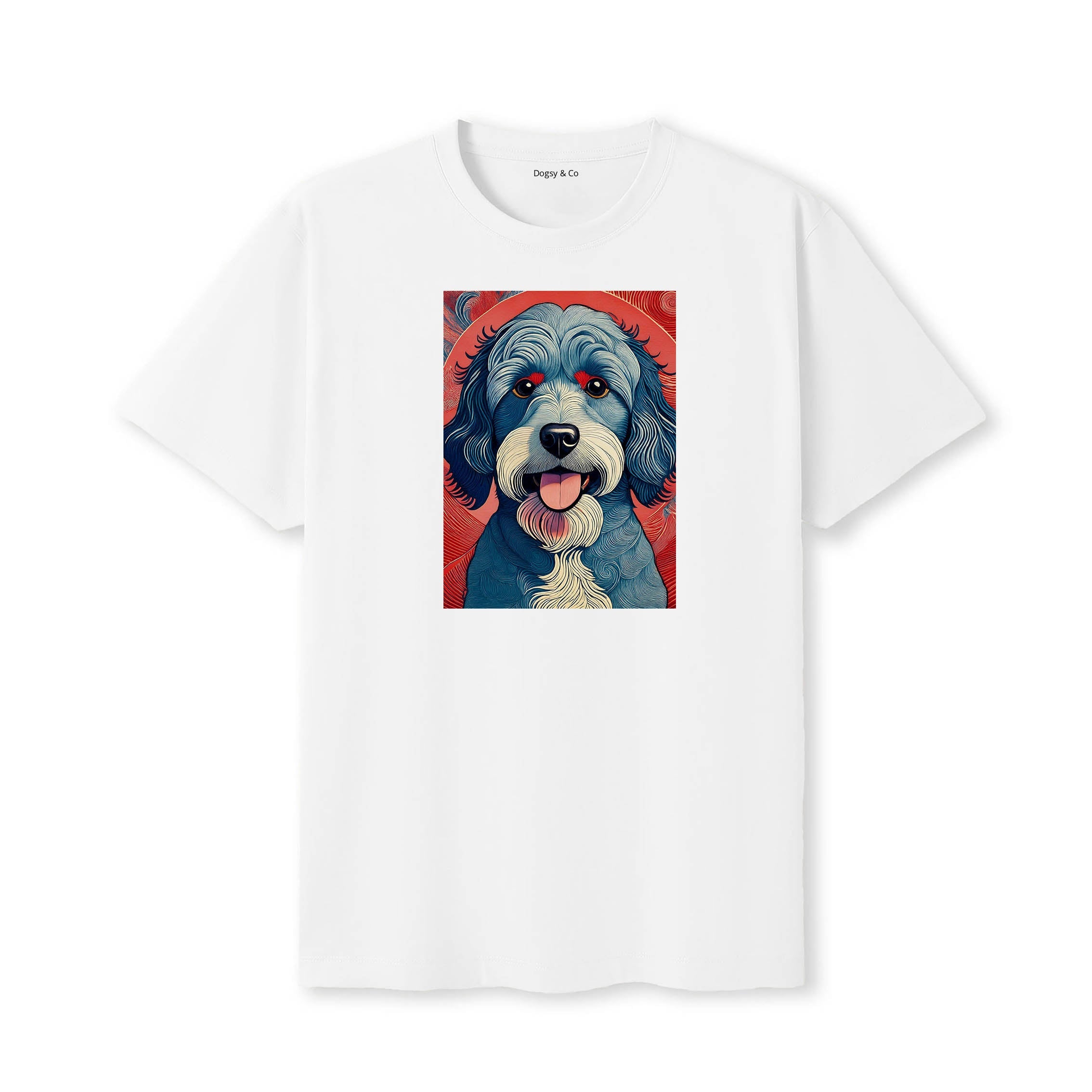 Cavoodle 5 Hokusai Dog Portrait T-Shirt V2 White