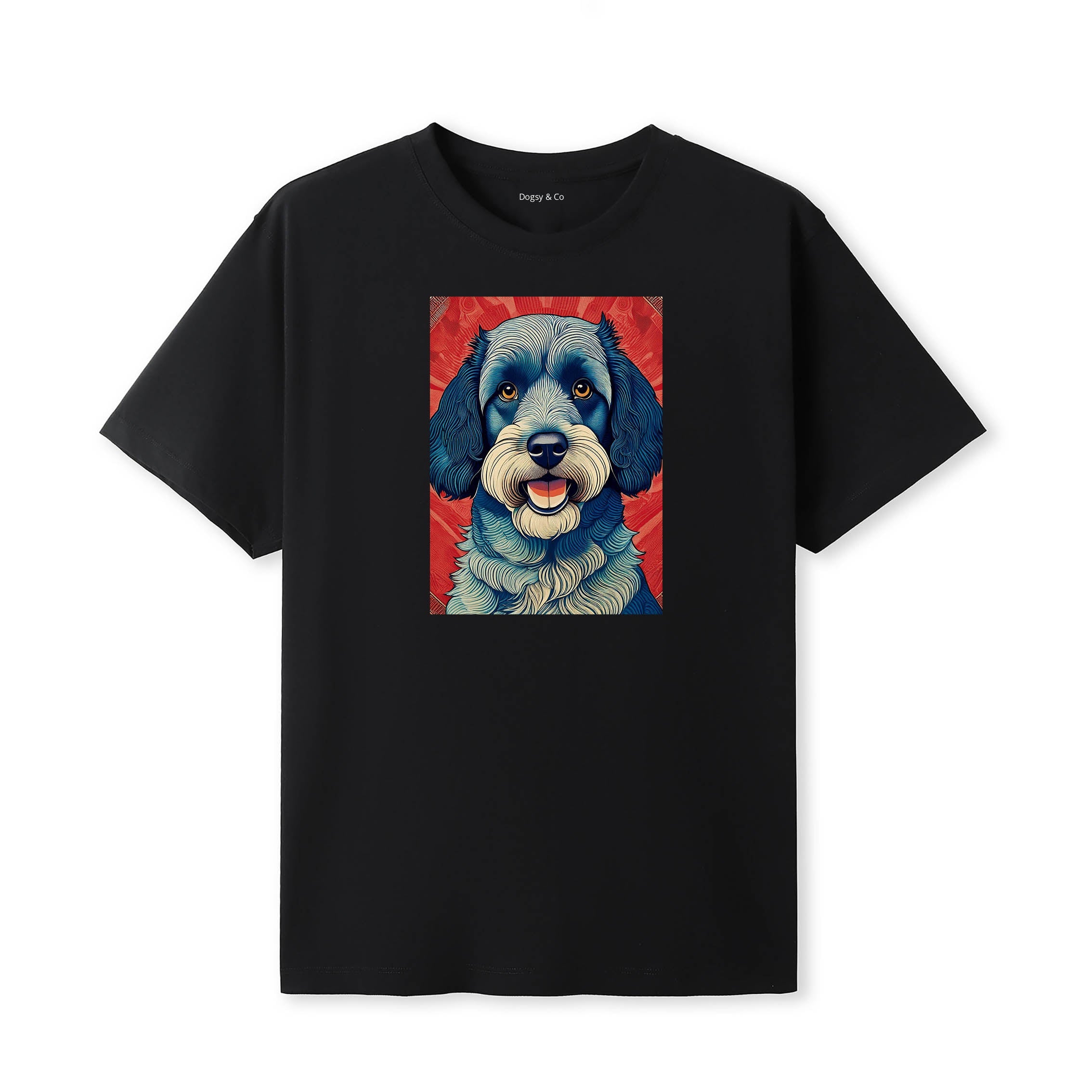 Cavoodle Hokusai Dog Portrait T-Shirt V5 Black