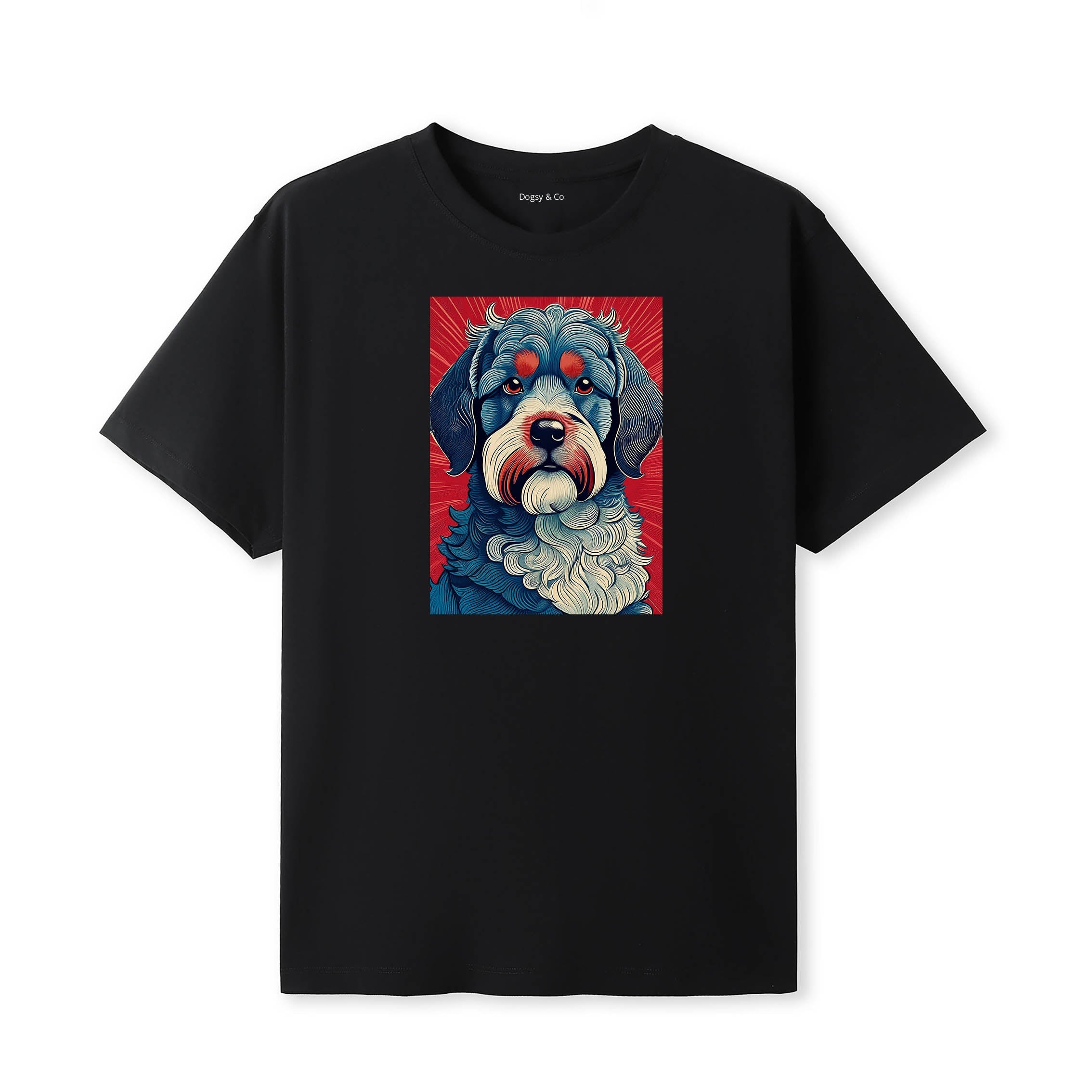 Cavoodle Hokusai Dog Portrait T-Shirt V6 Black