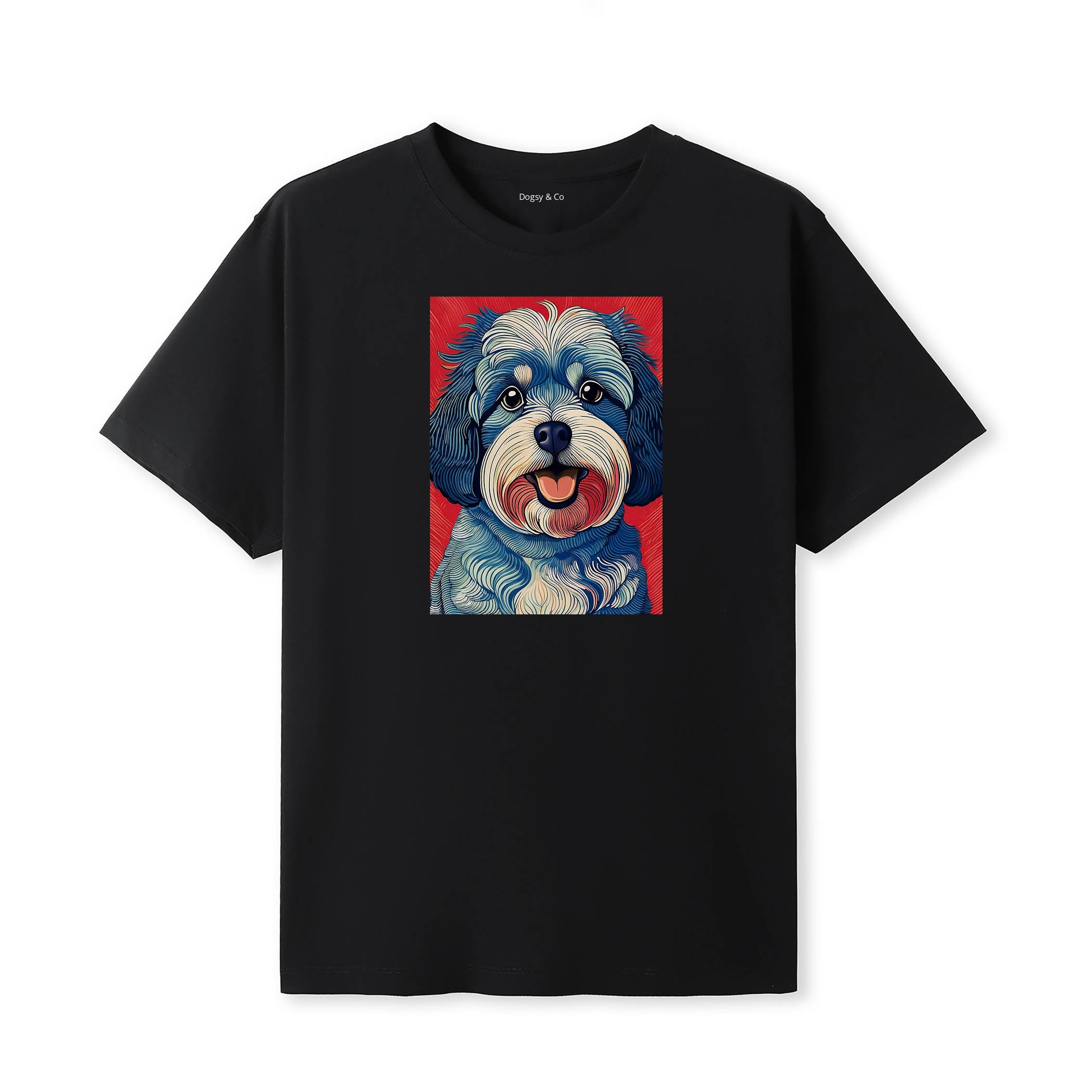 Cavoodle Hokusai Dog Portrait T-Shirt V8 Black