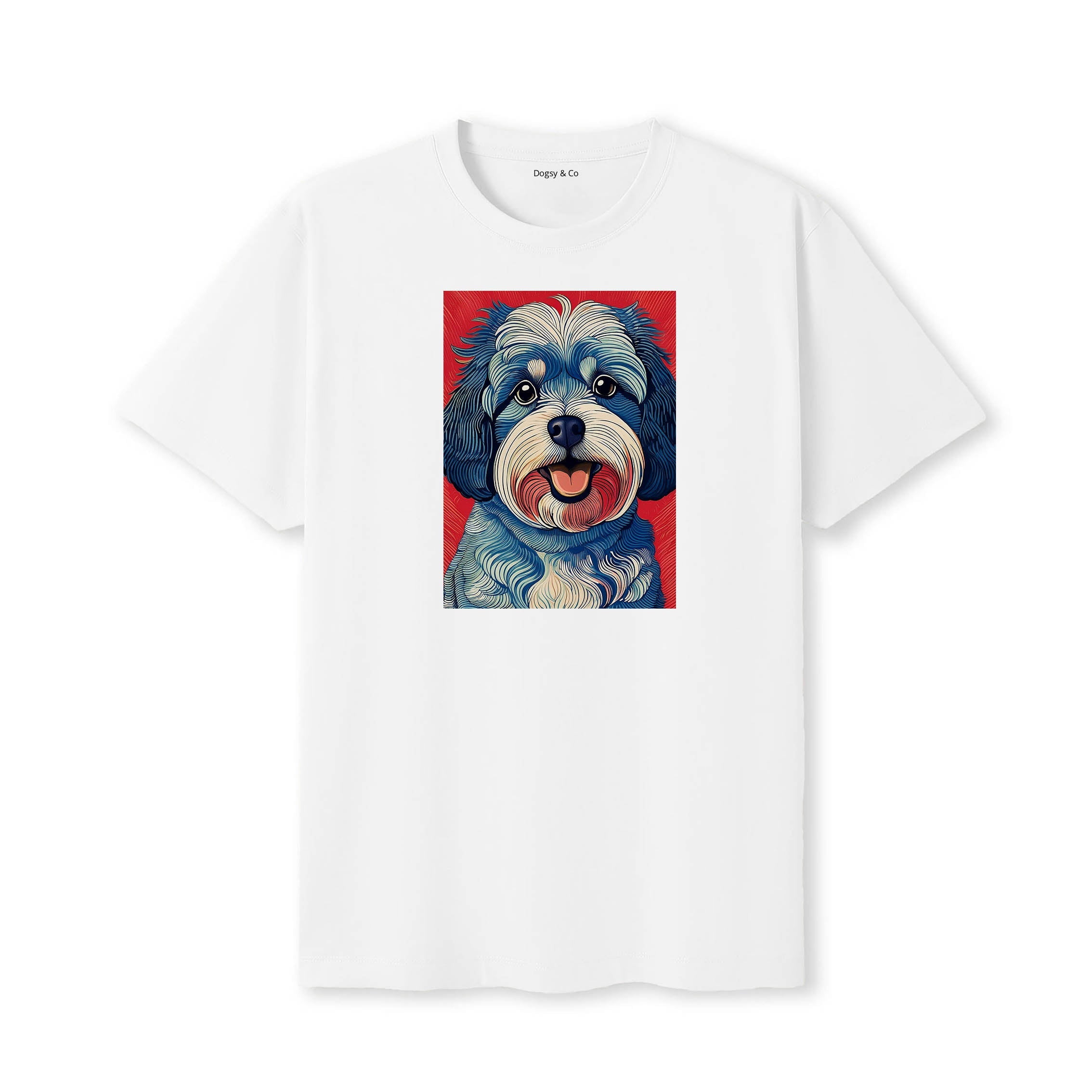 Cavoodle Hokusai Dog Portrait T-Shirt V8 White
