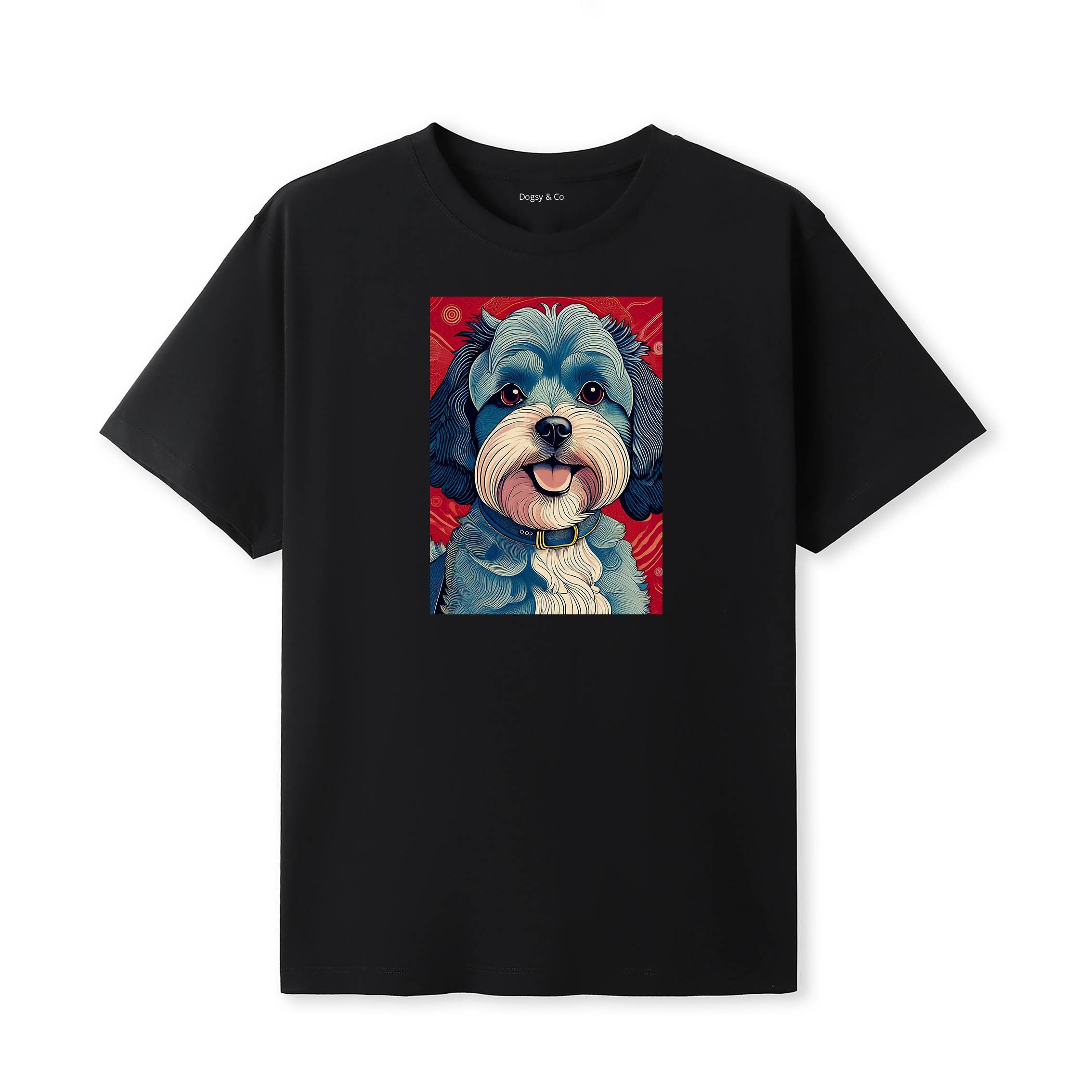 Cavoodle Hokusai Dog Portrait T-Shirt V9 Black