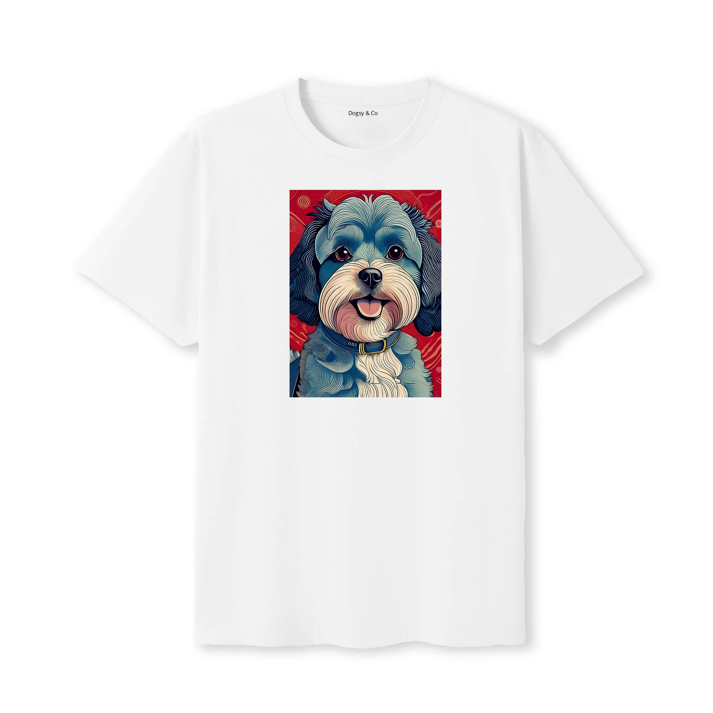 Cavoodle Hokusai Dog Portrait T-Shirt V9 White