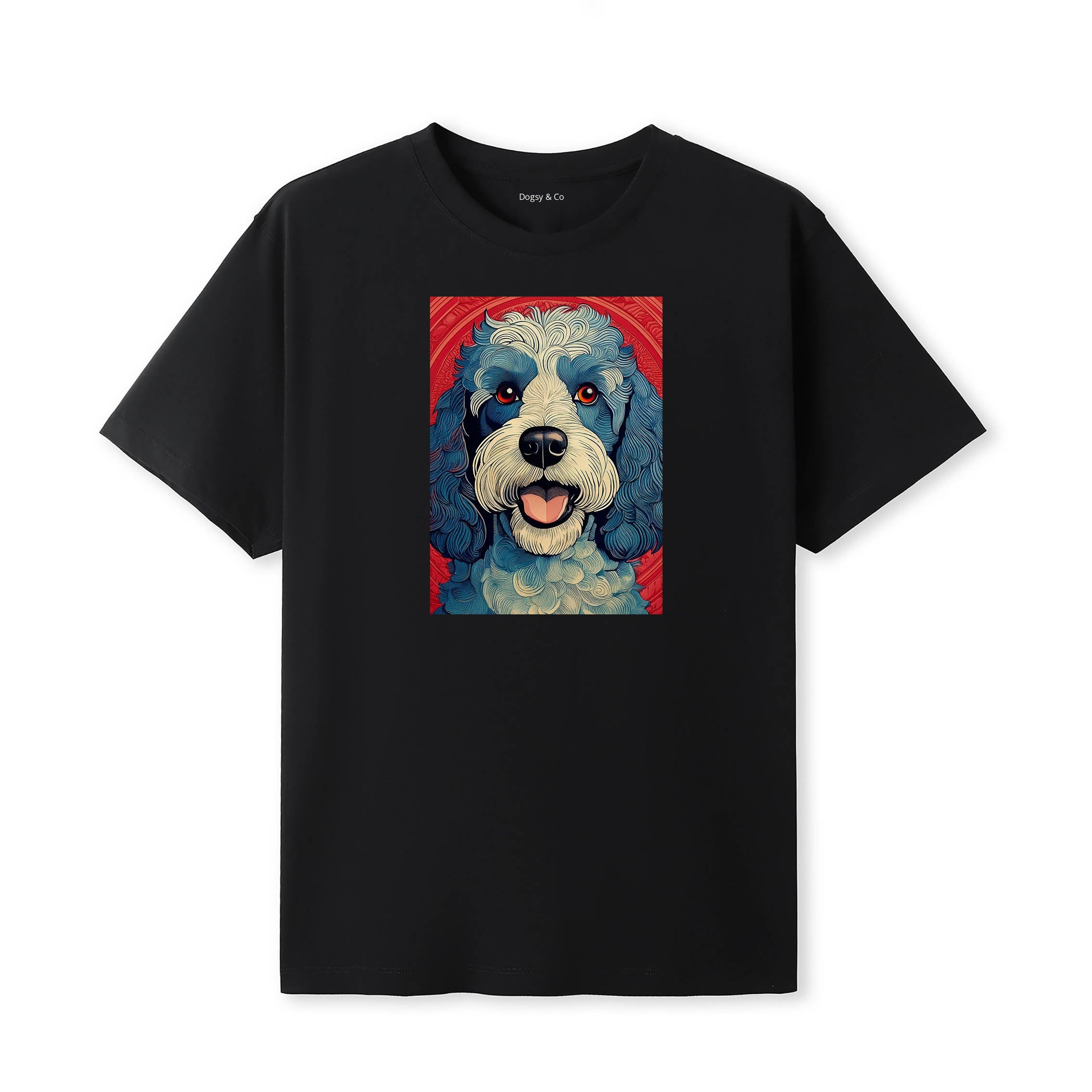 Cavoodle Hokusai Dog Portrait T-Shirt Black
