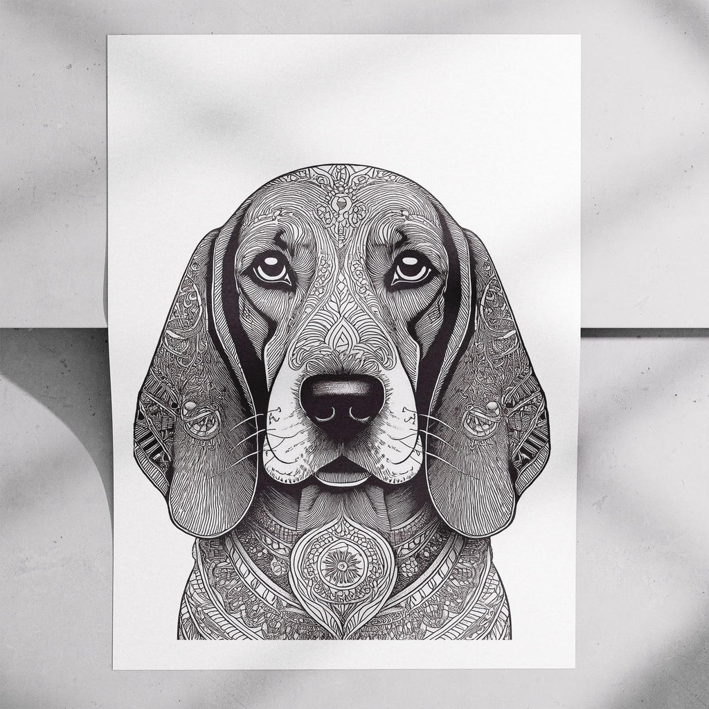 Basset Hound Mandala Black and White Dog Series image 7