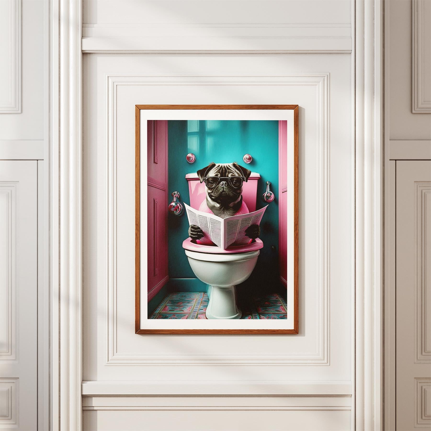 Pug Toilet Dogs PInk and Turquise image 3