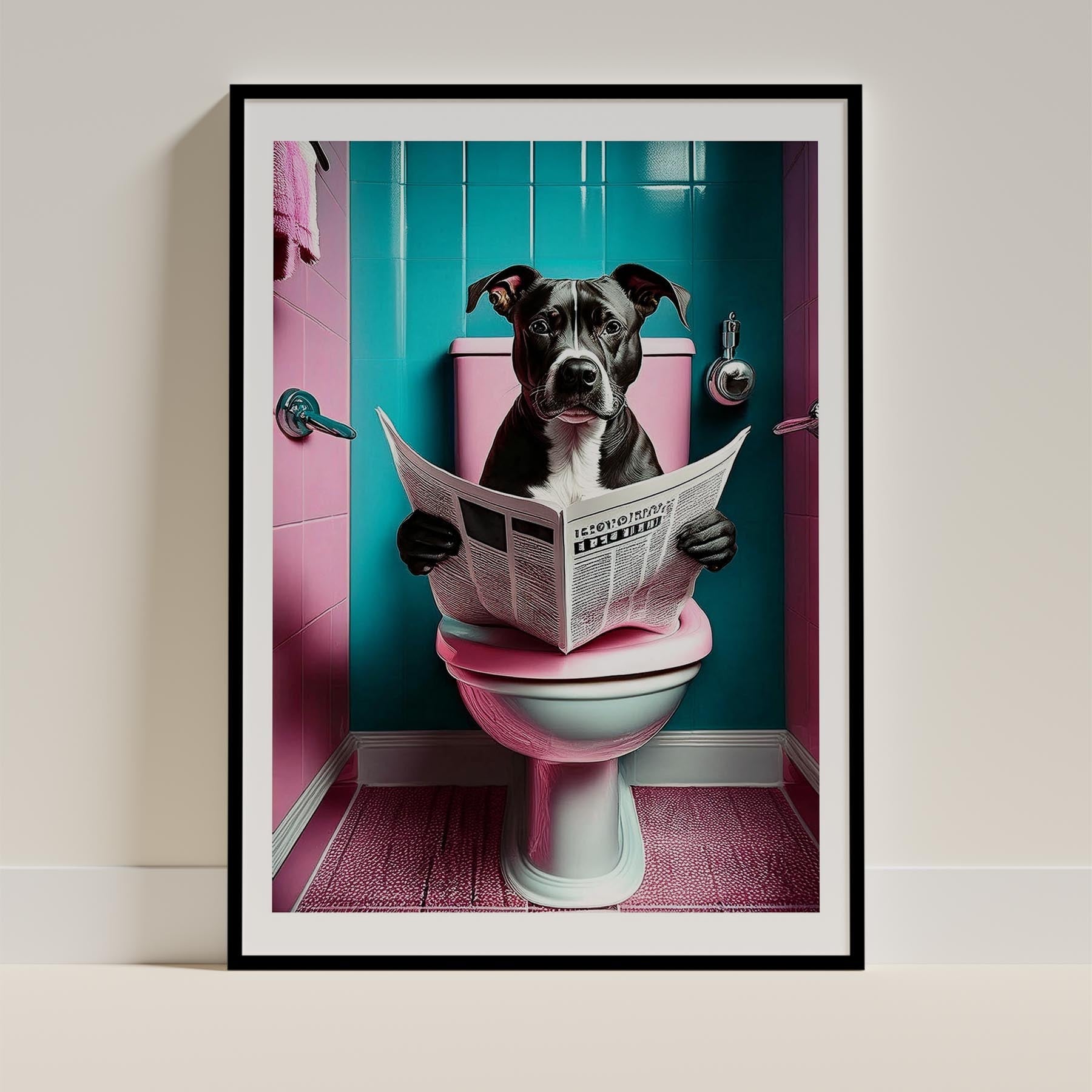 Staffordshire Bull Terrier Toilet Dogs PInk and Turquise image 0