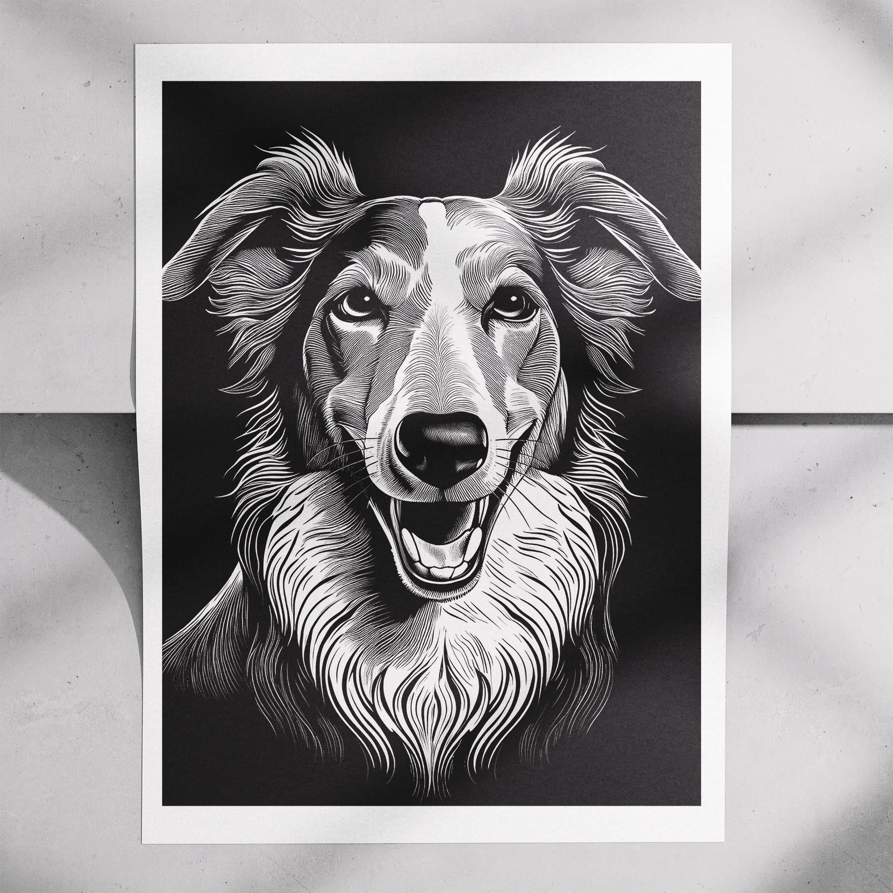 Borzoi Line Dog Series in Black and White image 7