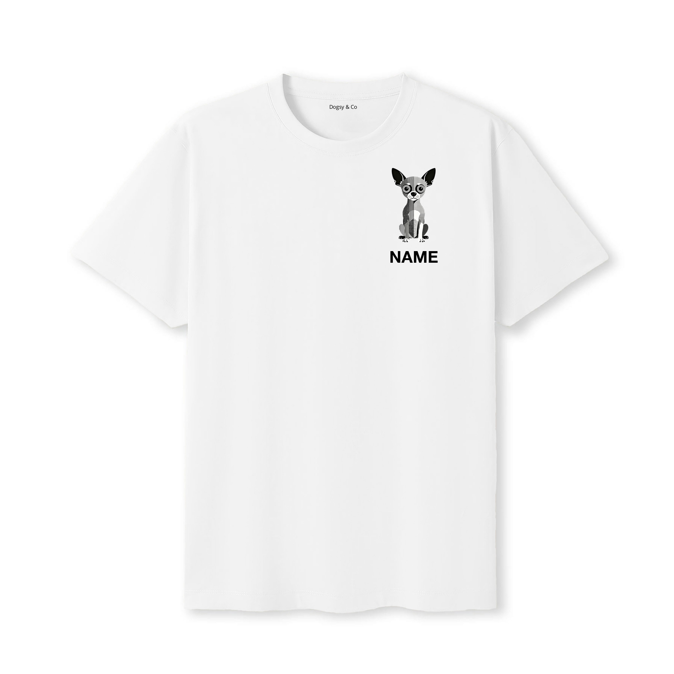 Chihuahua Geometric Line T-Shirt Custom - White
