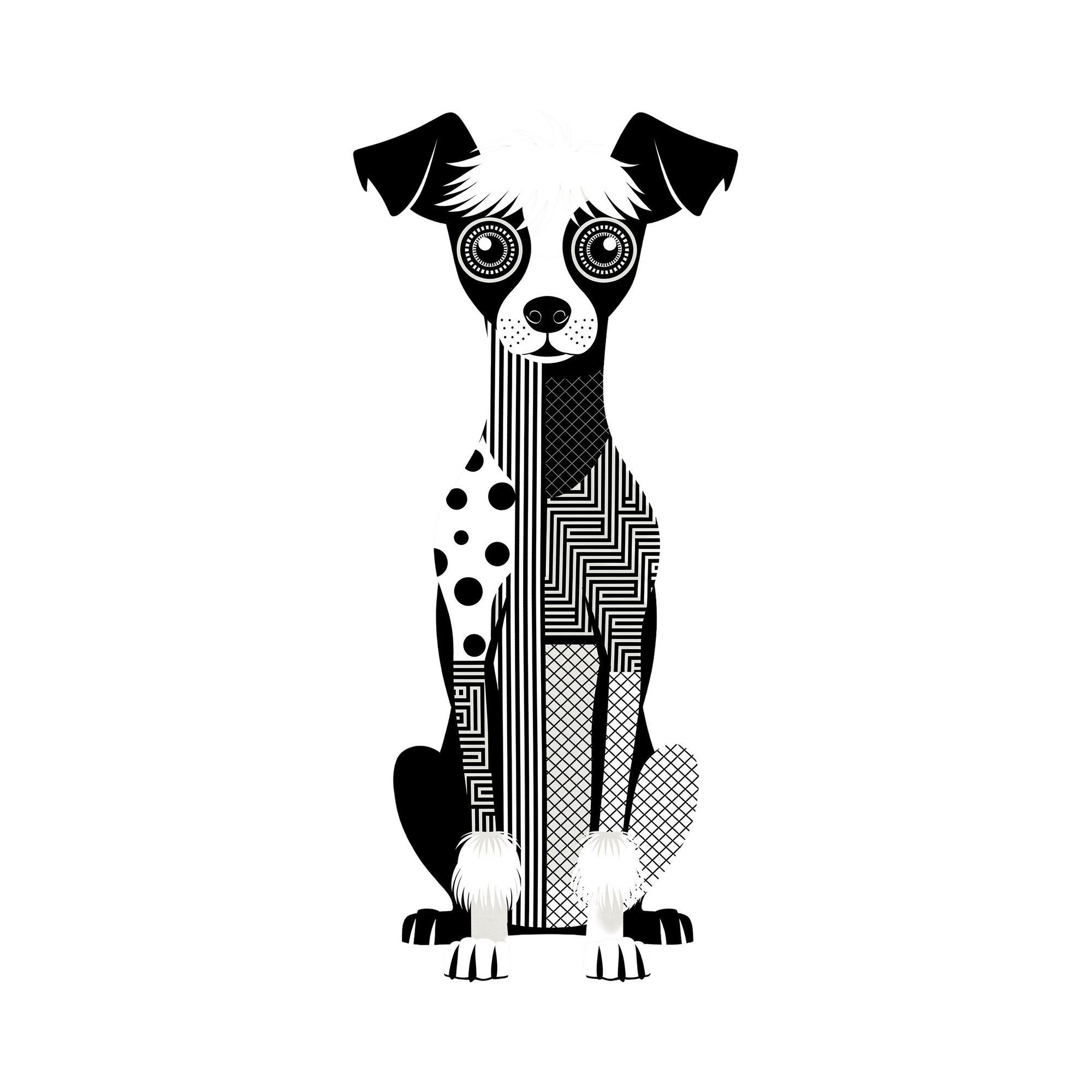Chinese Crested Geometric Line Art - White