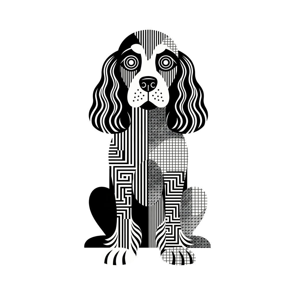 Cocker Spaniel Geometric Line Art - White