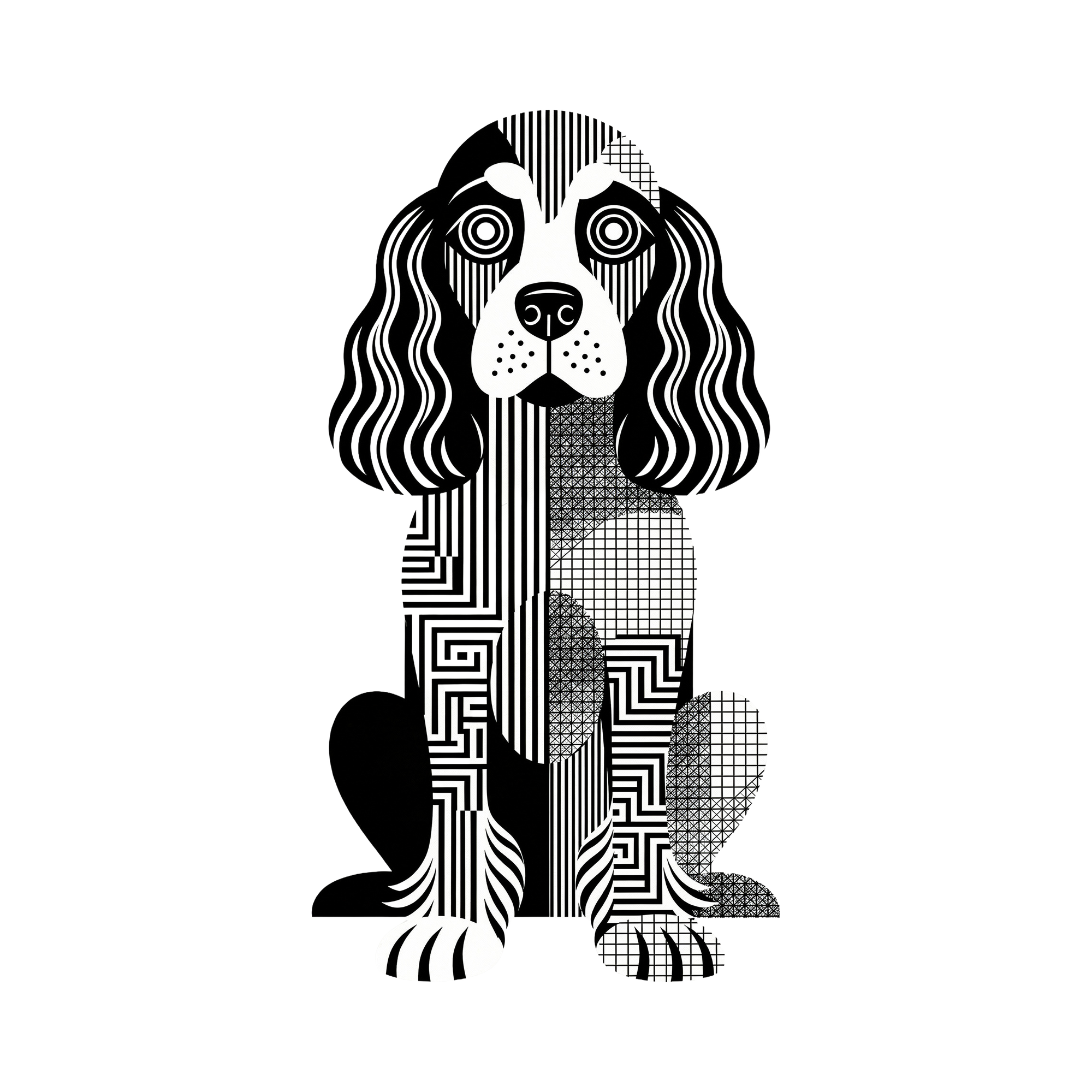 Cocker Spaniel Geometric Line Art - White