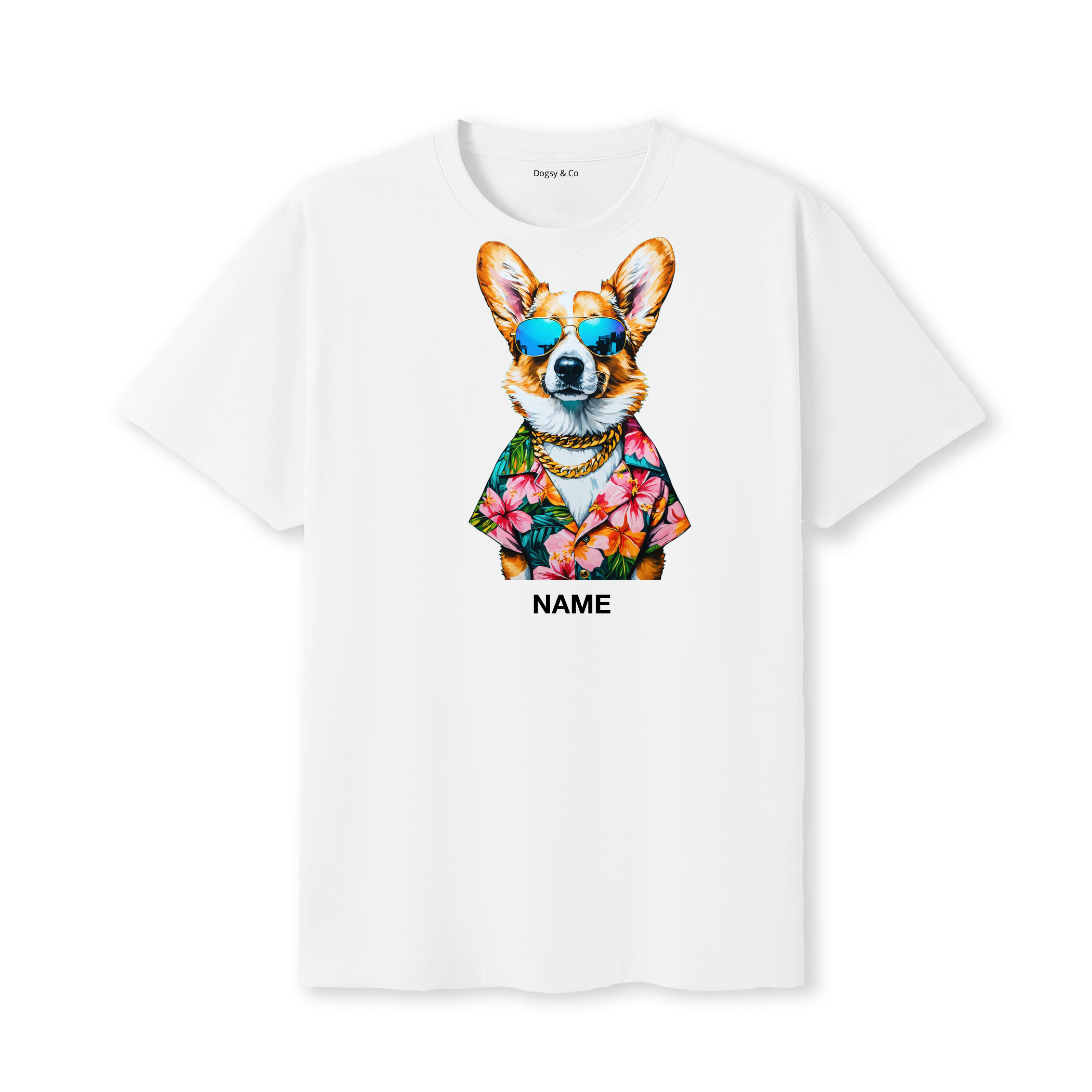 Corgi Hawaii Dog Custom T-Shirt - White
