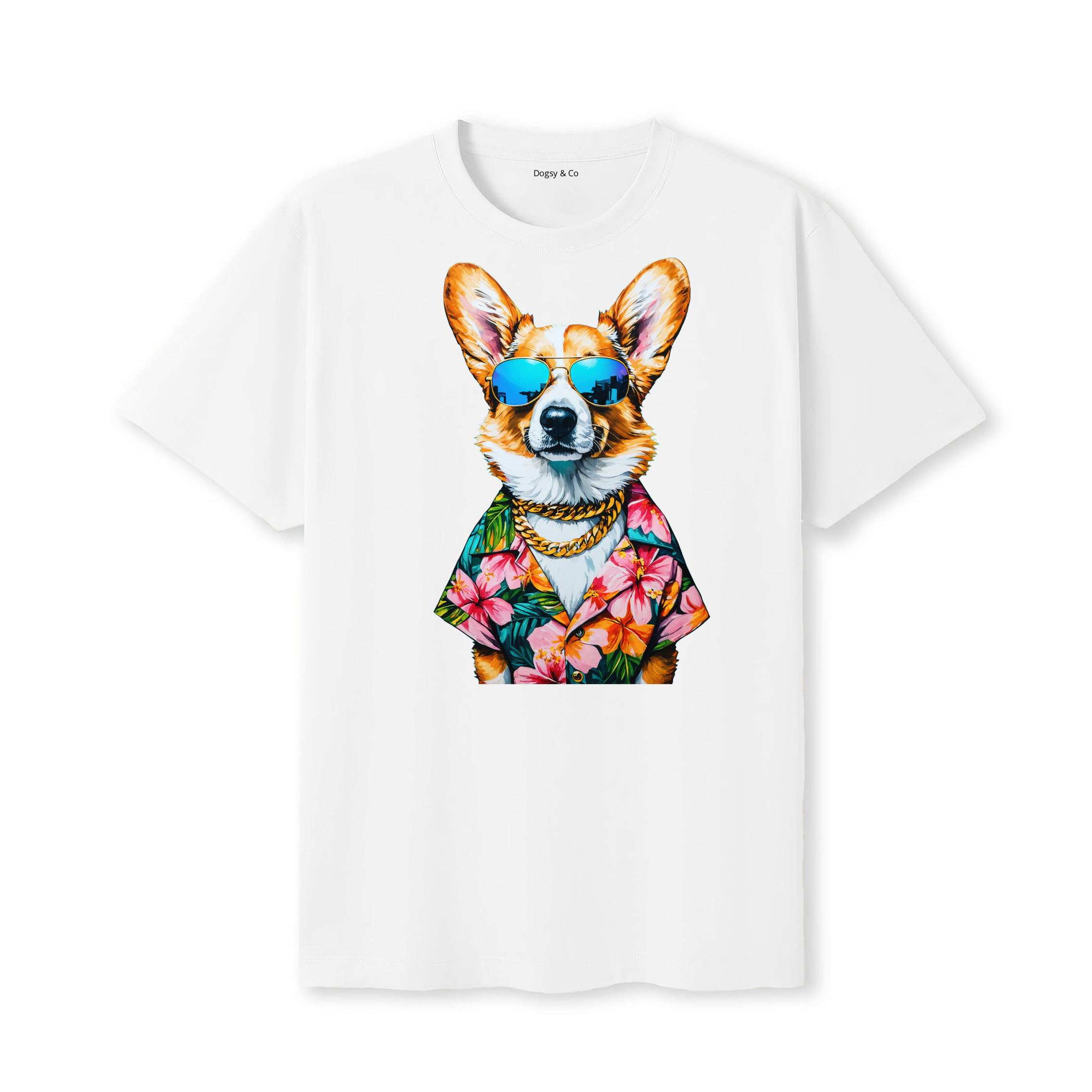 Corgi Hawaii Dog T-Shirt - White