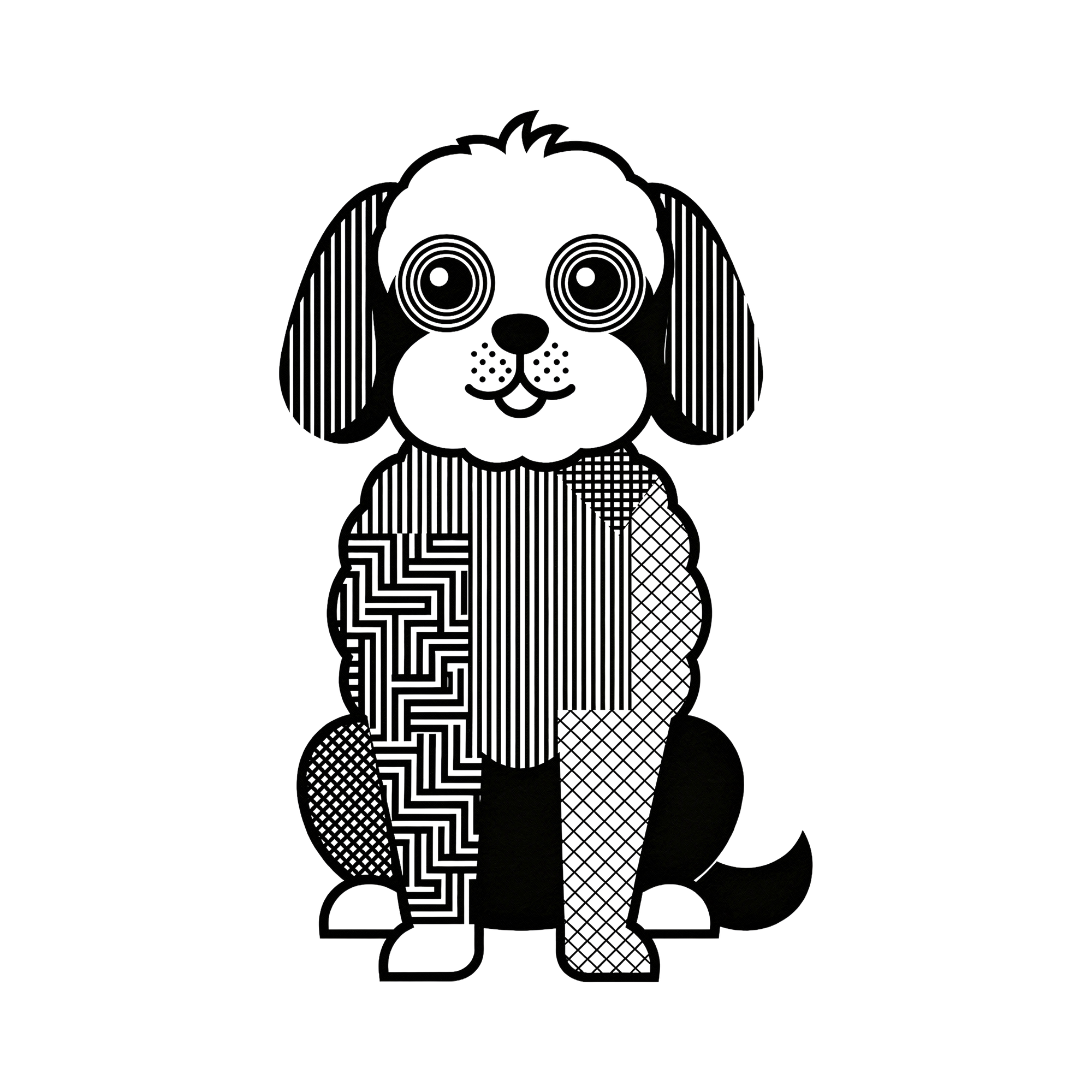 Coton de Tulear Geometric Line Art - White