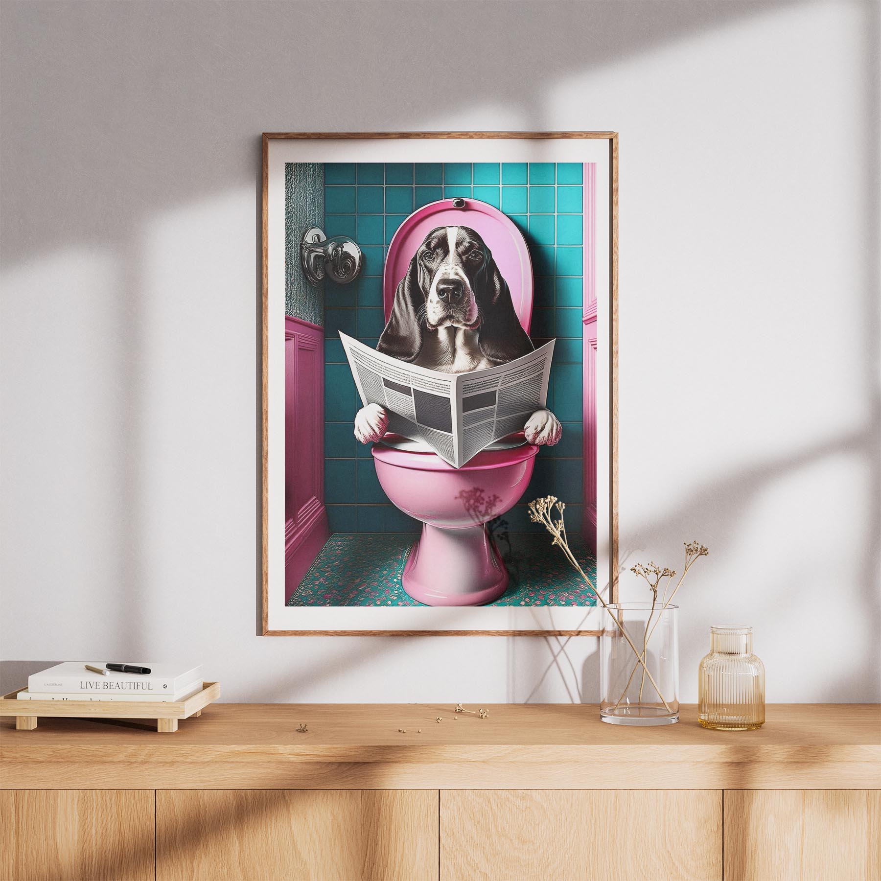 Basset Hound Toilet Dogs PInk and Turquise image 8