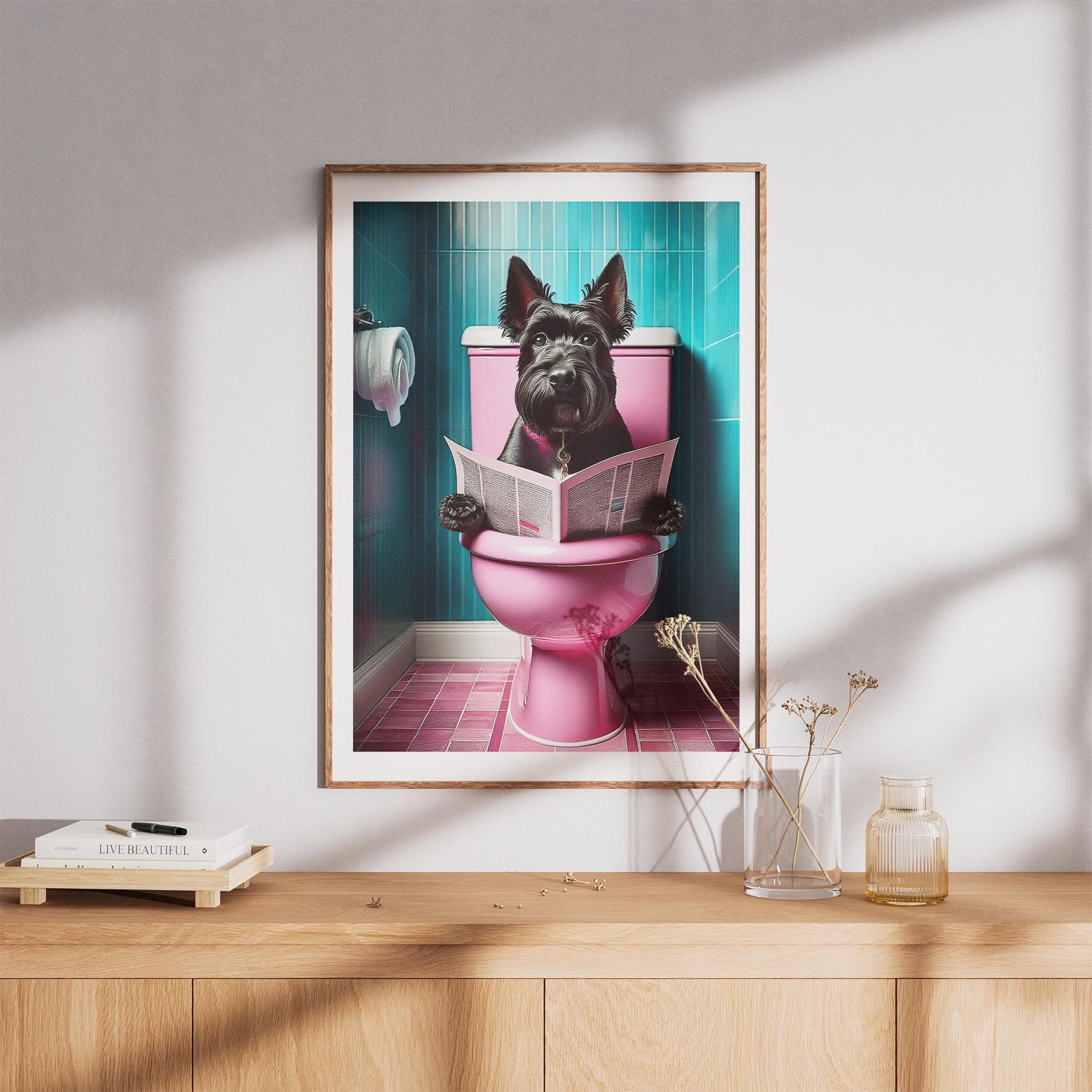 Black Russian Terrier Toilet Dogs PInk and Turquise image 8