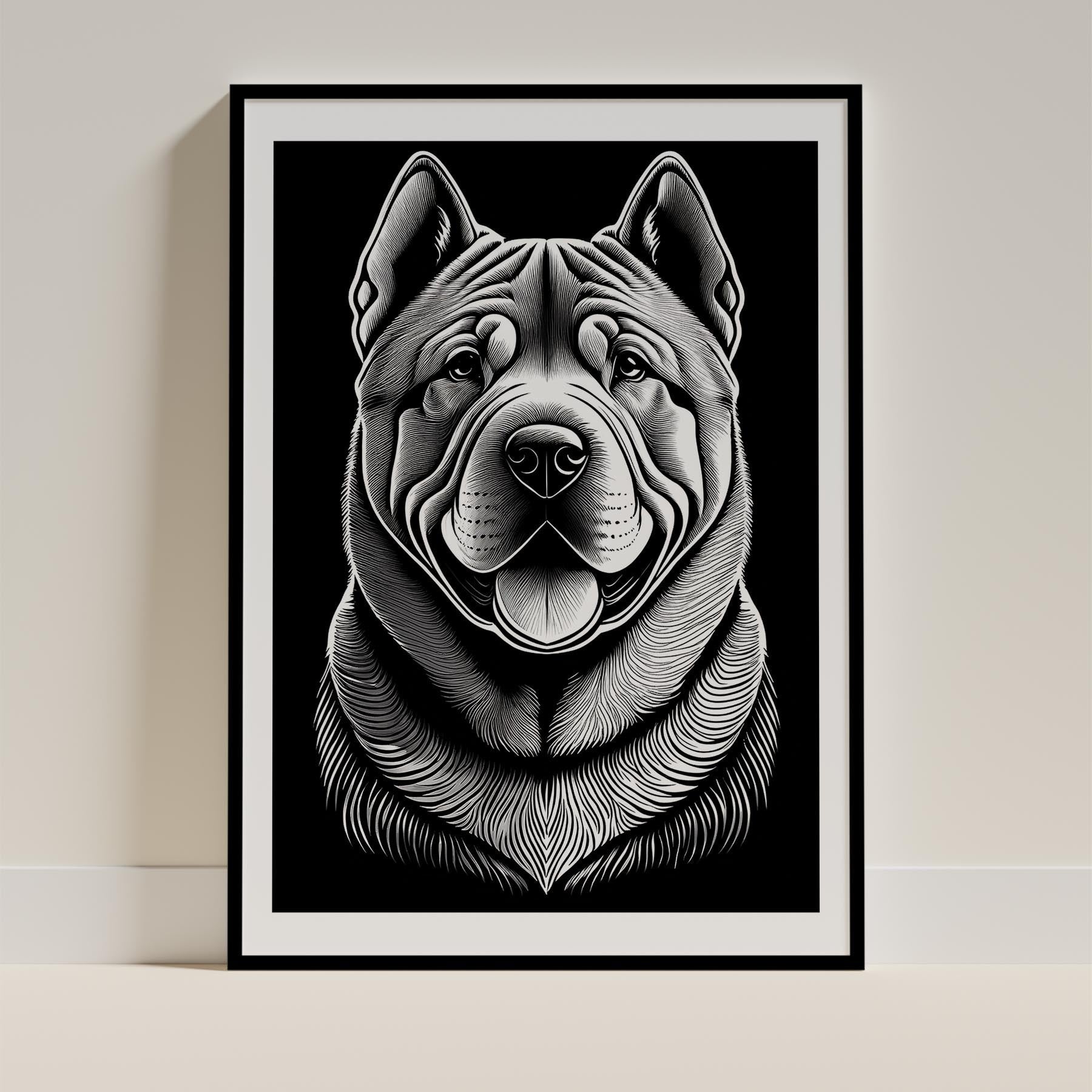 Shar Pei Line Dog Series in Black and White image 0