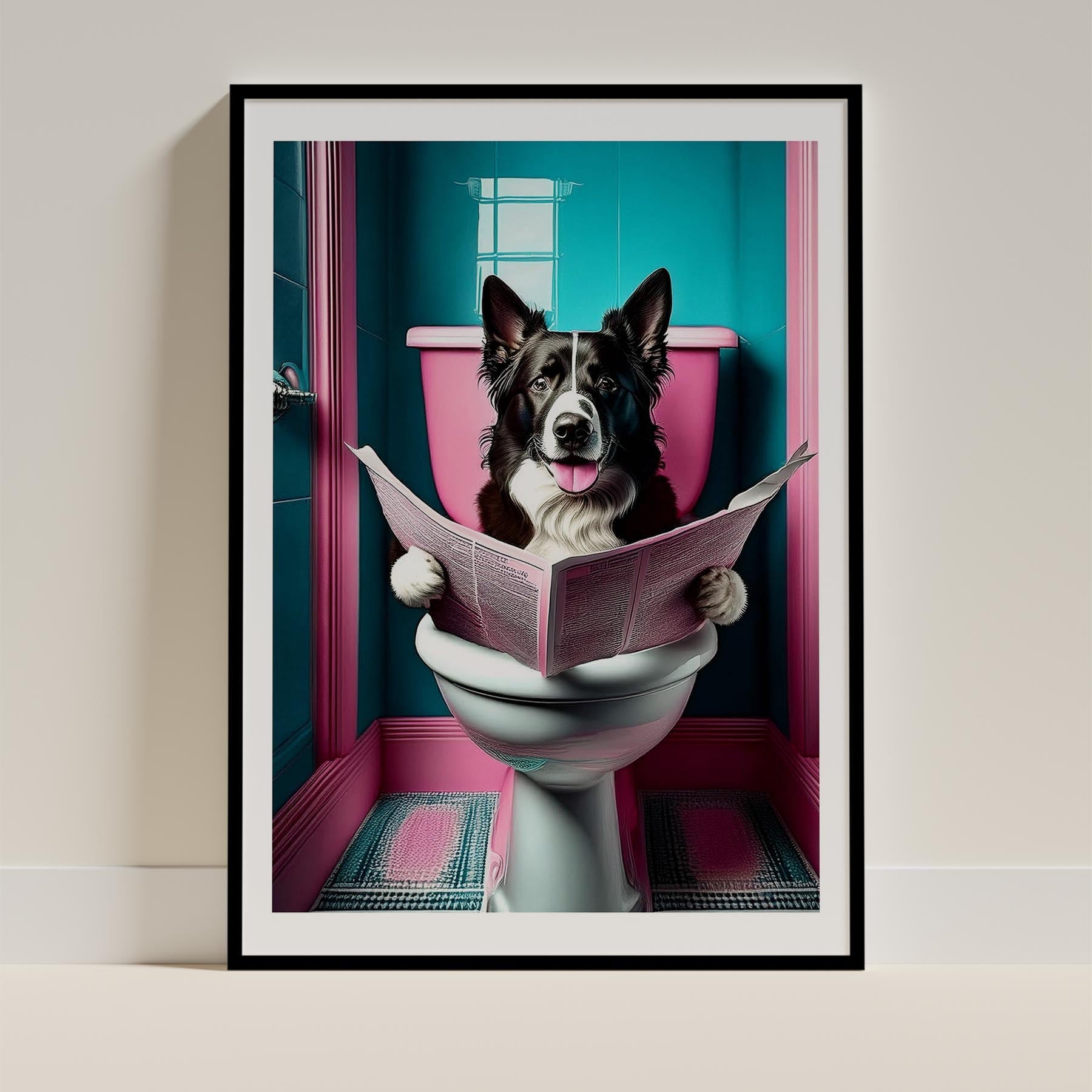 Border Collie Toilet Dogs PInk and Turquise image 0