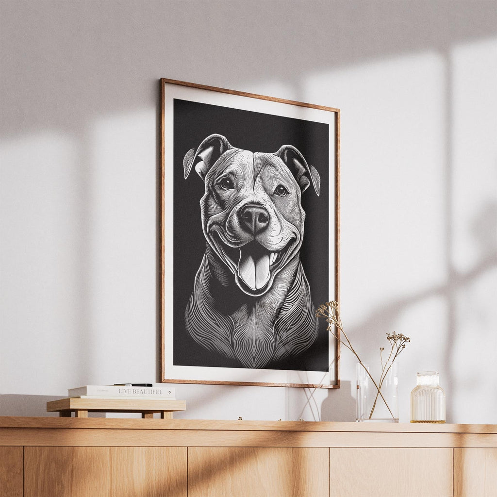 Staffordshire Bull Terrier Line Dog Series in Black and White image 5