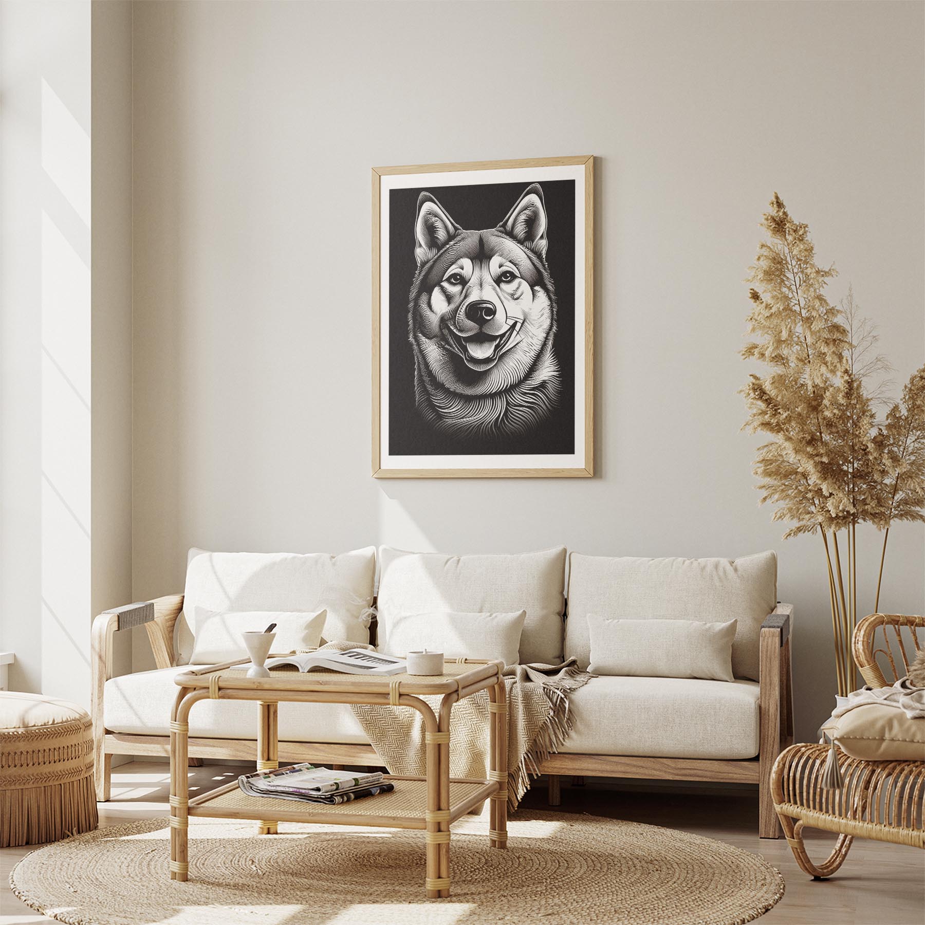 Akita Inu Line Dog Series in Black and White image 2