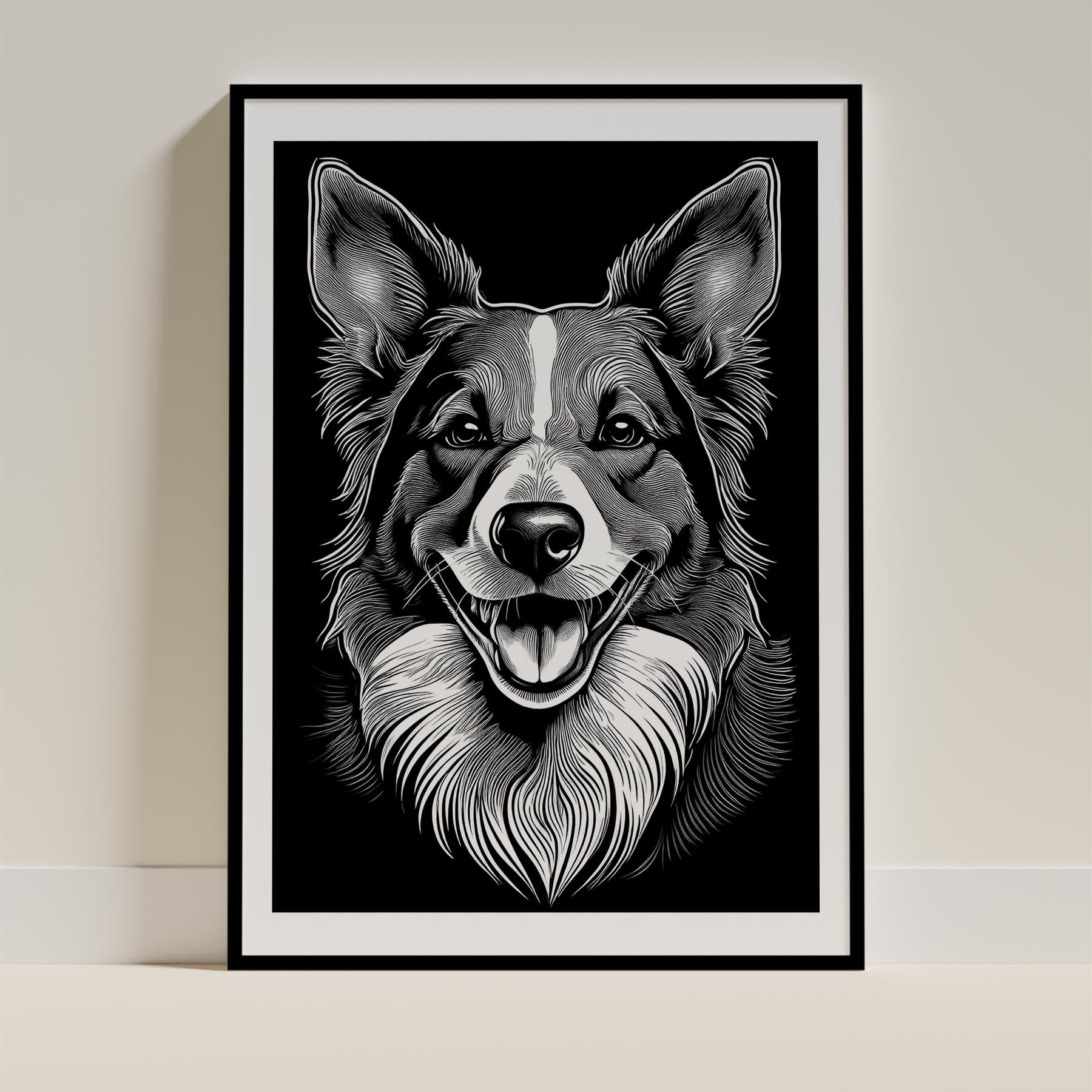 Border Collie Line Dog Series in Black and White image 0