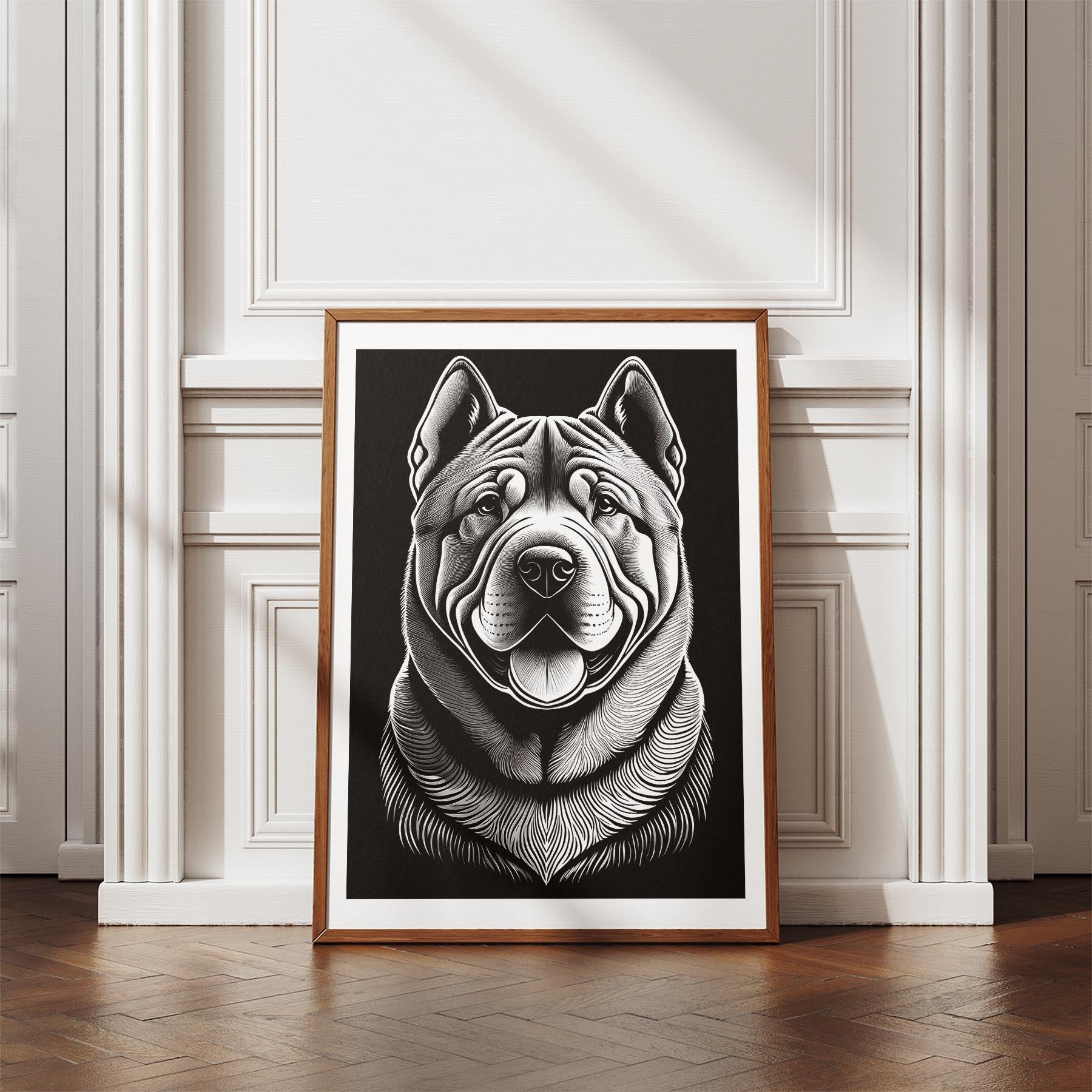 Shar Pei Line Dog Series in Black and White image 4