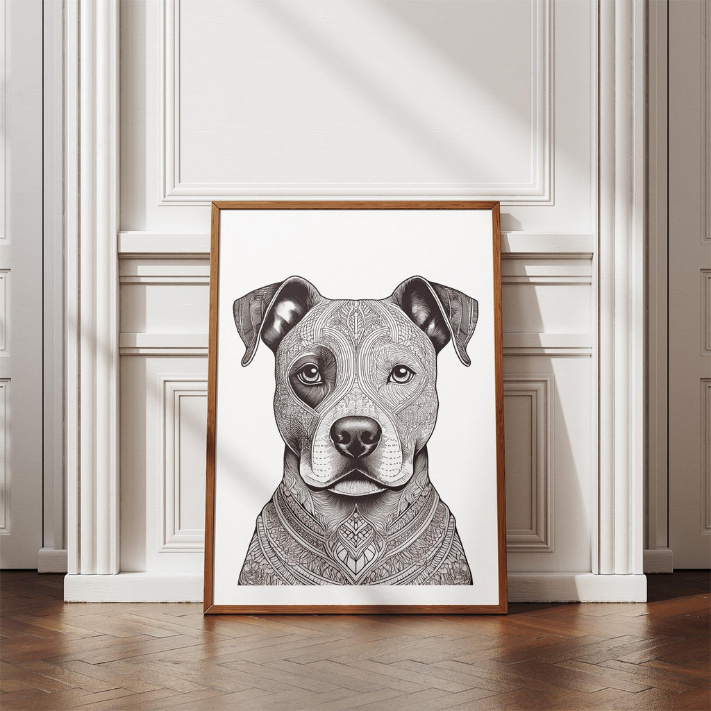 American Staffordshire Terrier Mandala Black and White Dog Series image 4