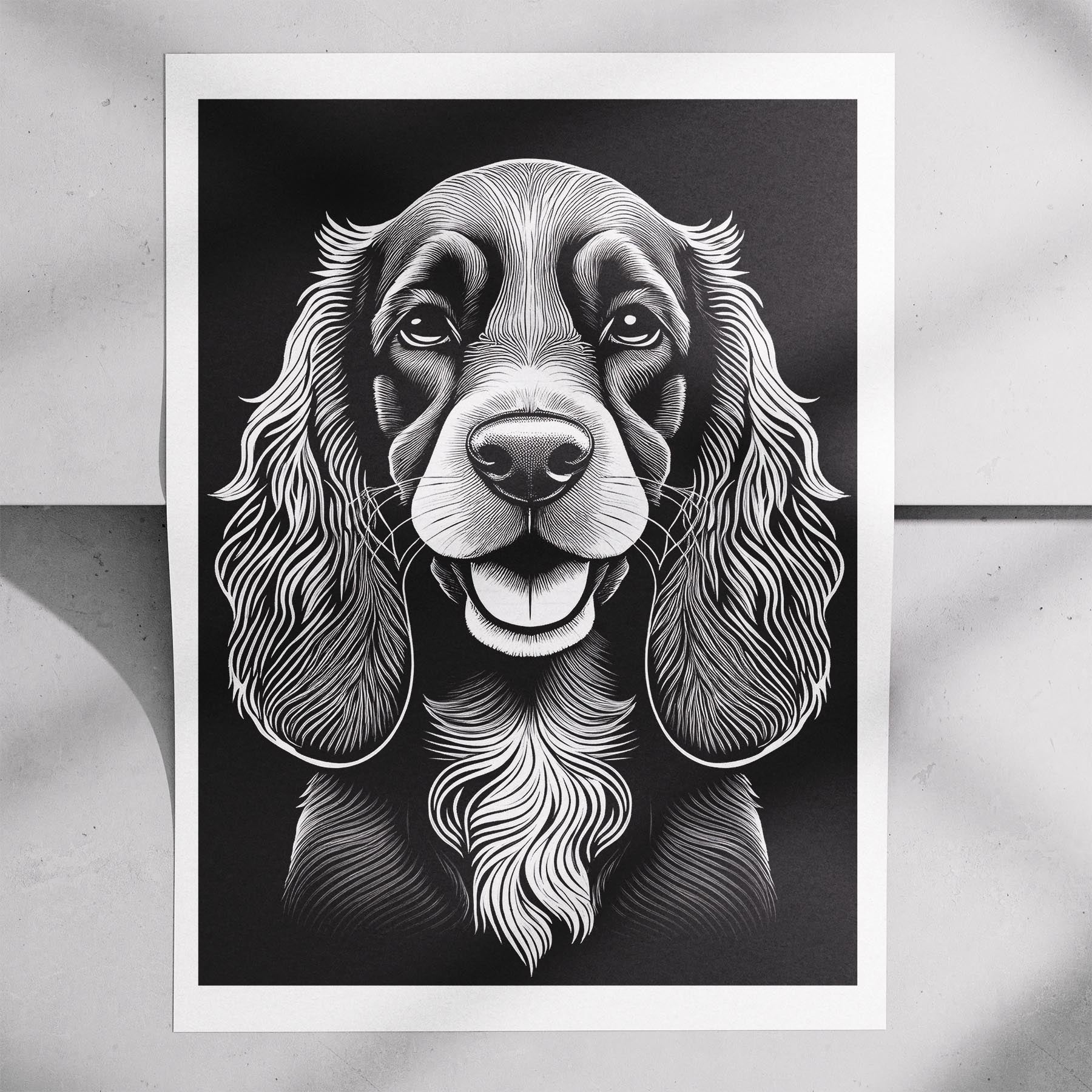 Cocker Spaniel Line Dog Series in Black and White image 7