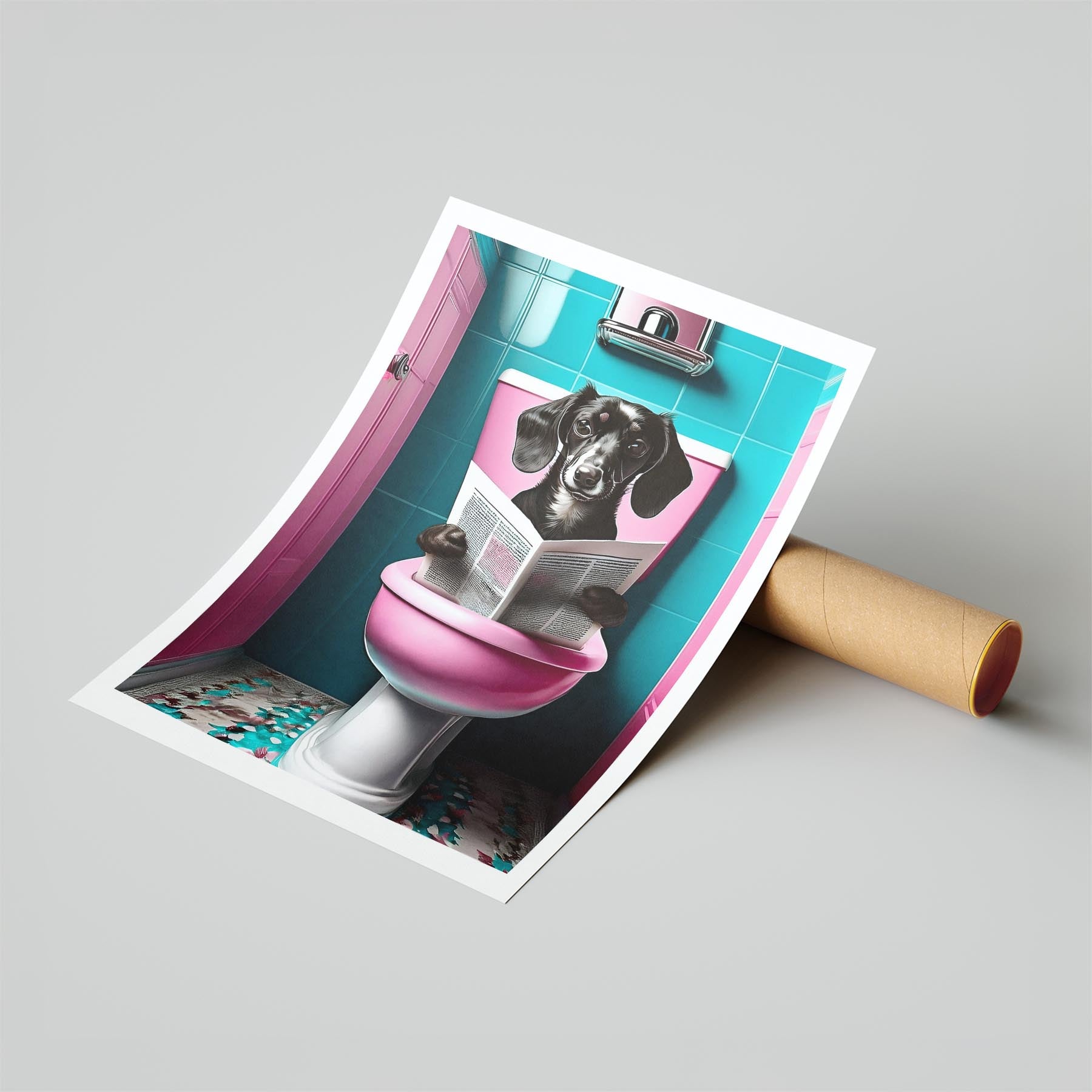Dachshund Toilet Dogs PInk and Turquise image 6