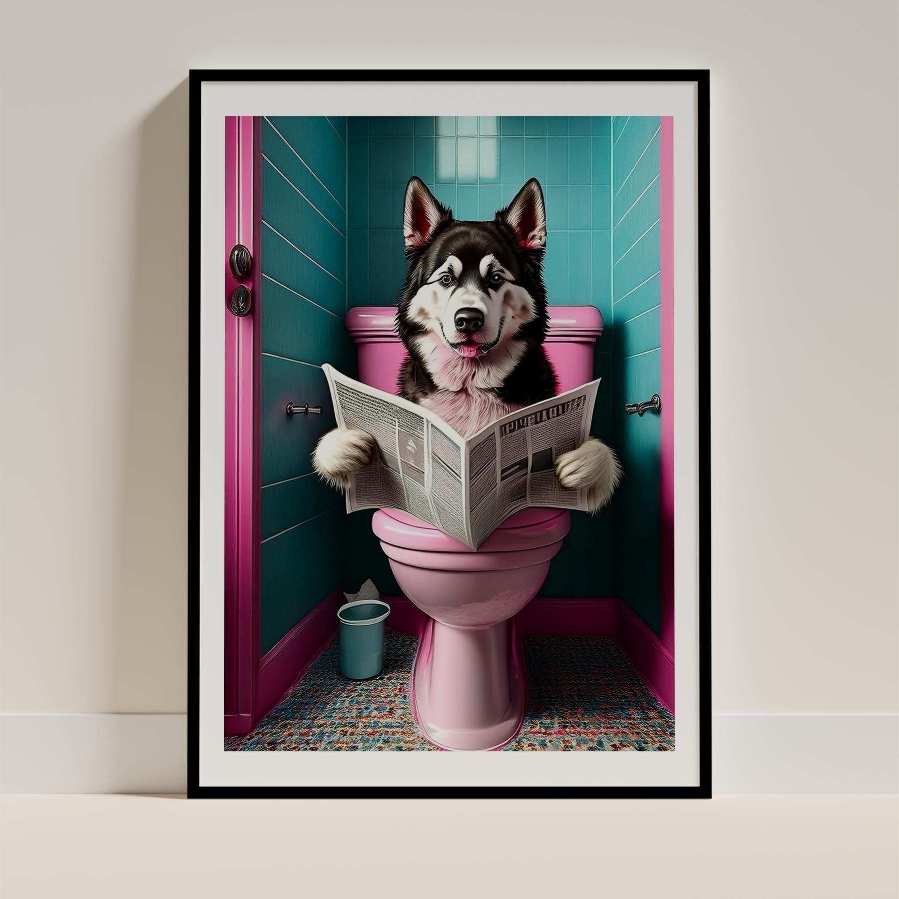 Alaskan Malamute Toilet Dogs PInk and Turquise image 0