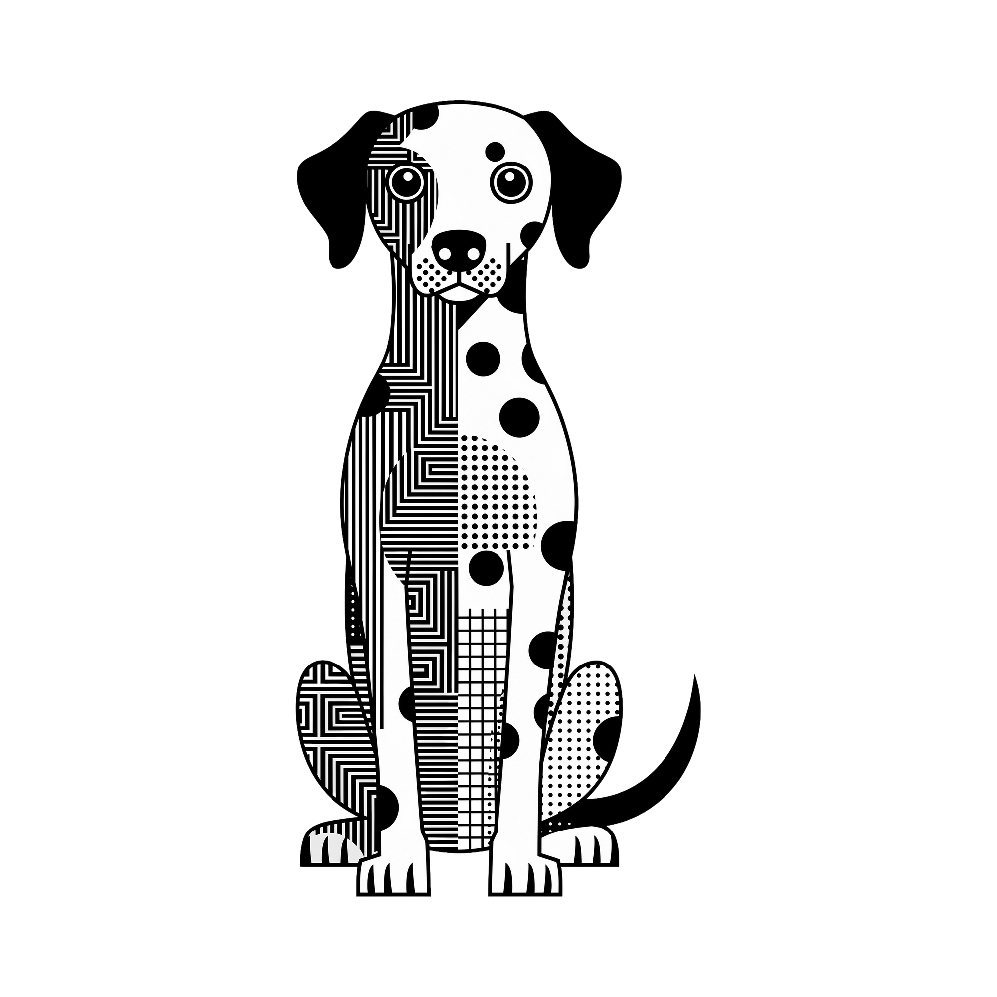 Dalmatian Geometric Line Art - White