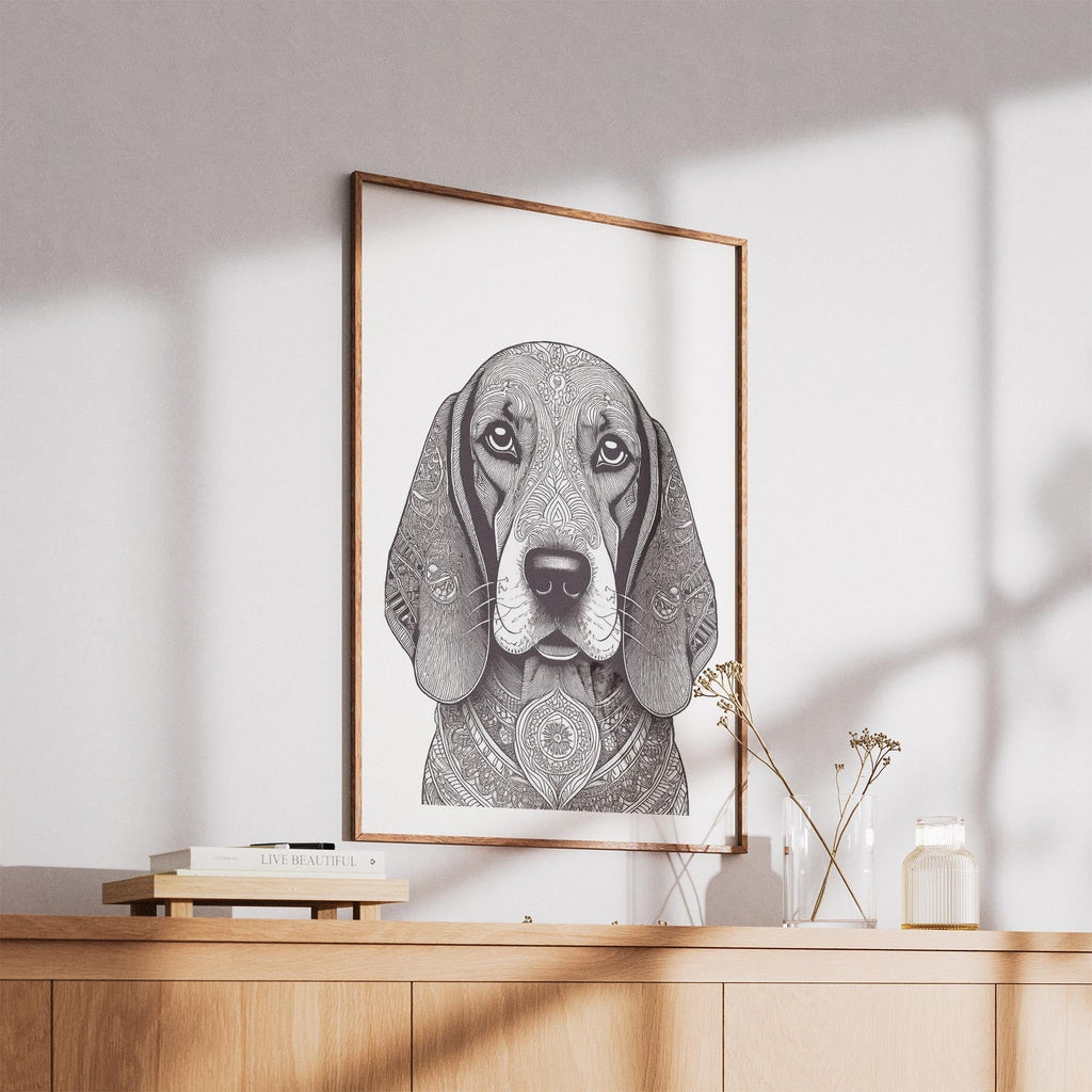 Basset Hound Mandala Black and White Dog Series image 5