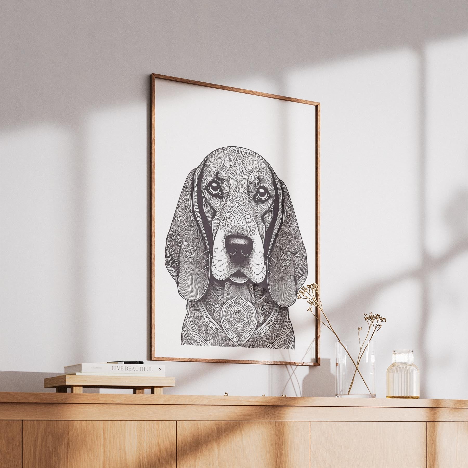 Basset Hound Mandala Black and White Dog Series image 5