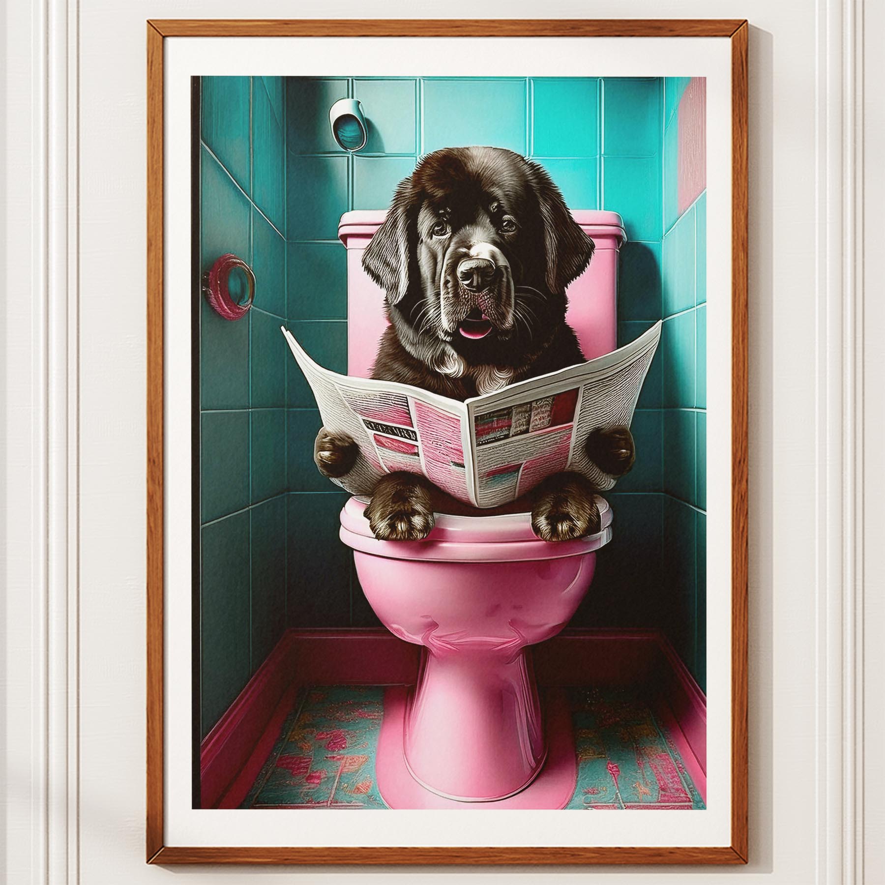 Newfoundland Toilet Dogs PInk and Turquise image 10