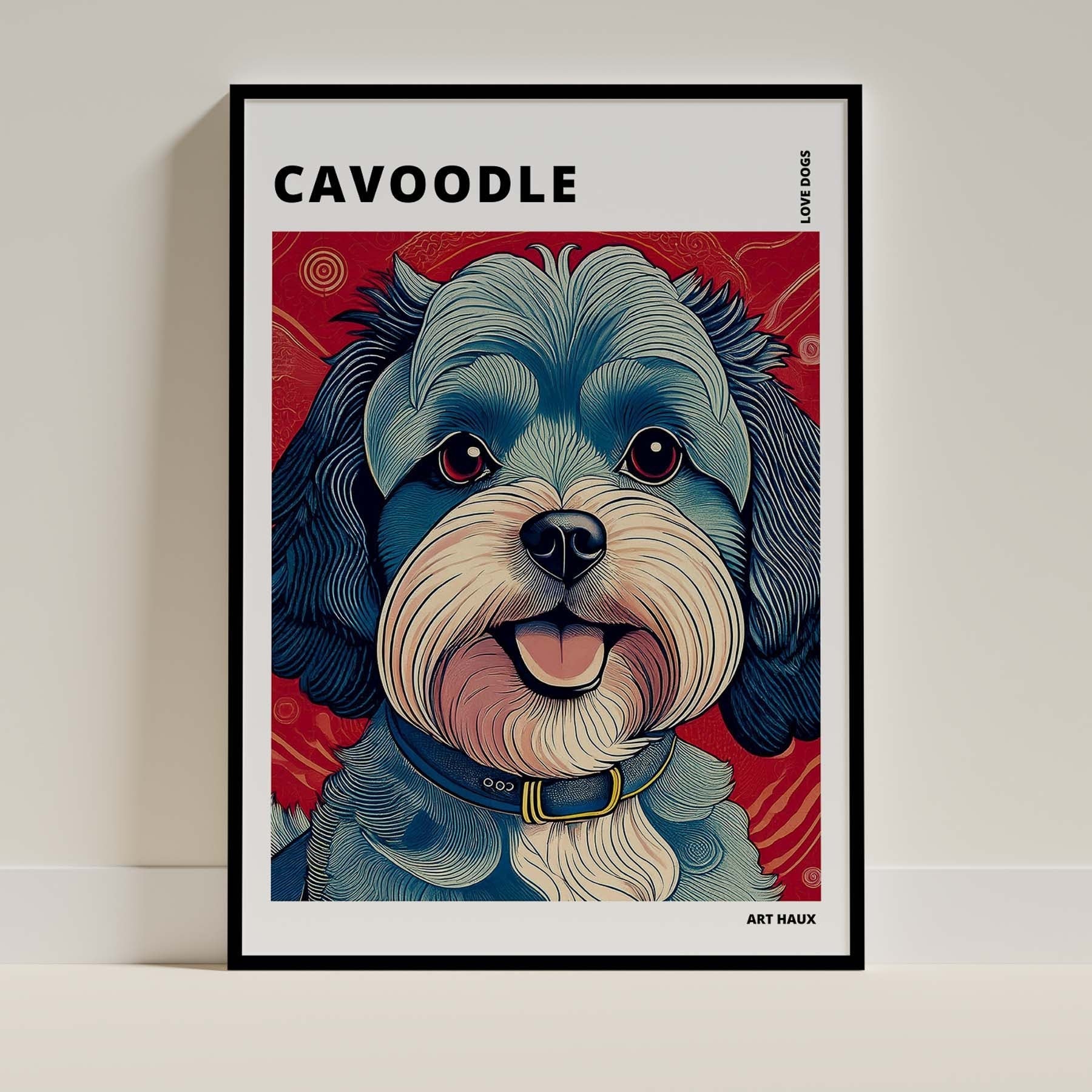 Cavoodle Hokusai Japanese Inspired Dog Series with Text image 0