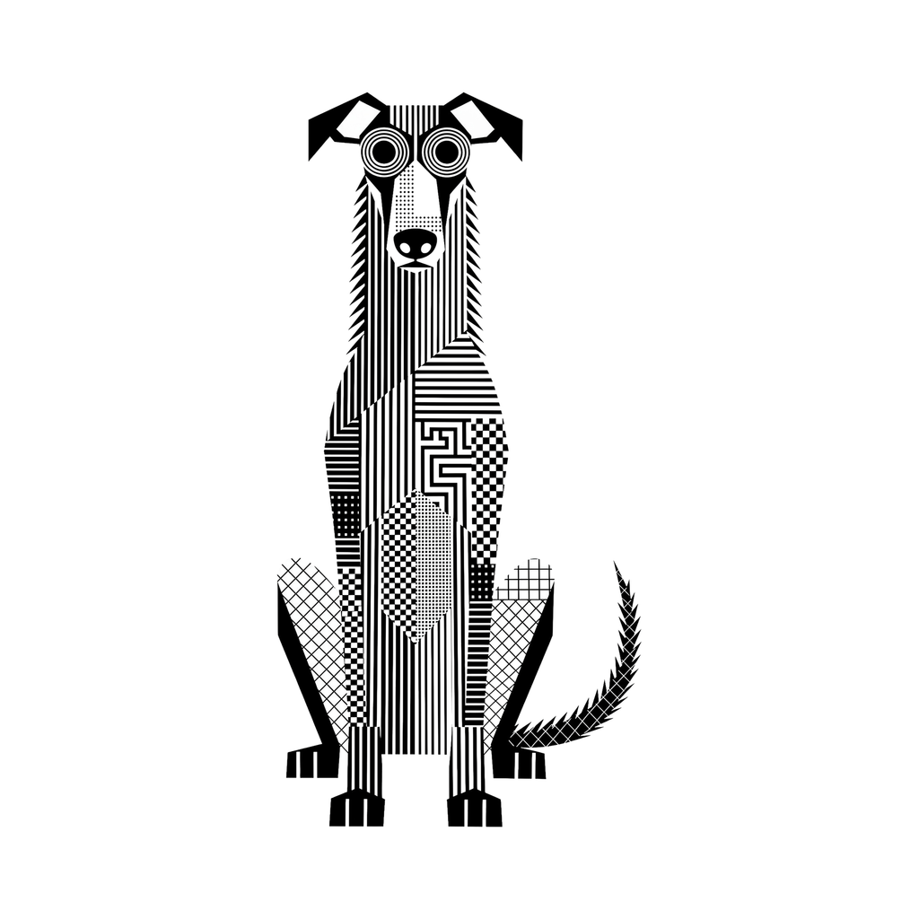 Deerhound Geometric Line Art - White
