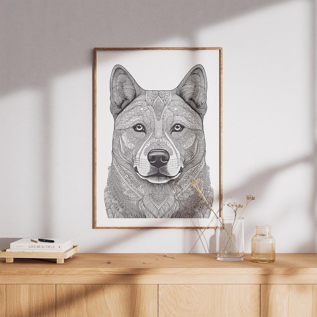 Akita Inu Mandala Black and White Dog Series image 8