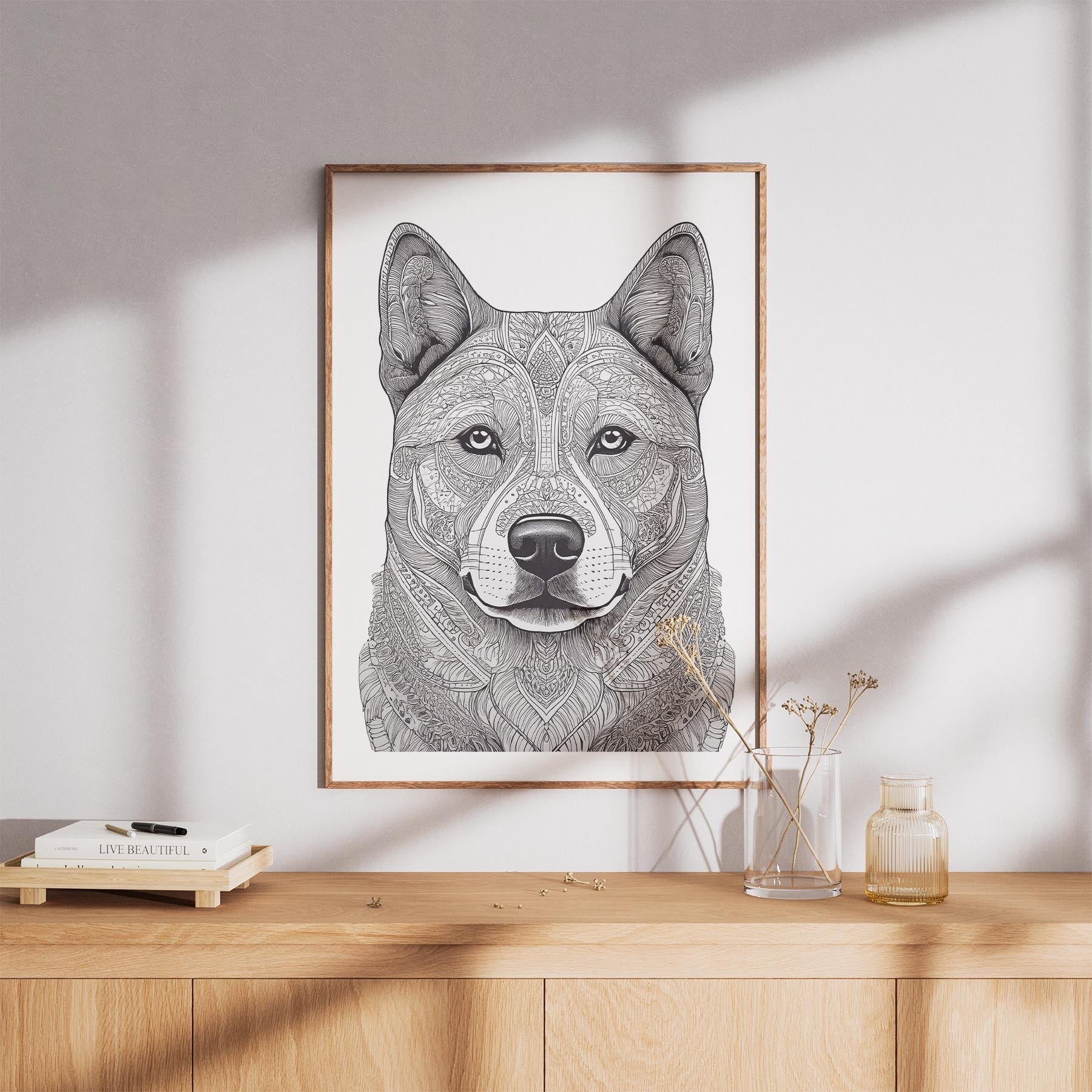 Akita Inu Mandala Black and White Dog Series image 8